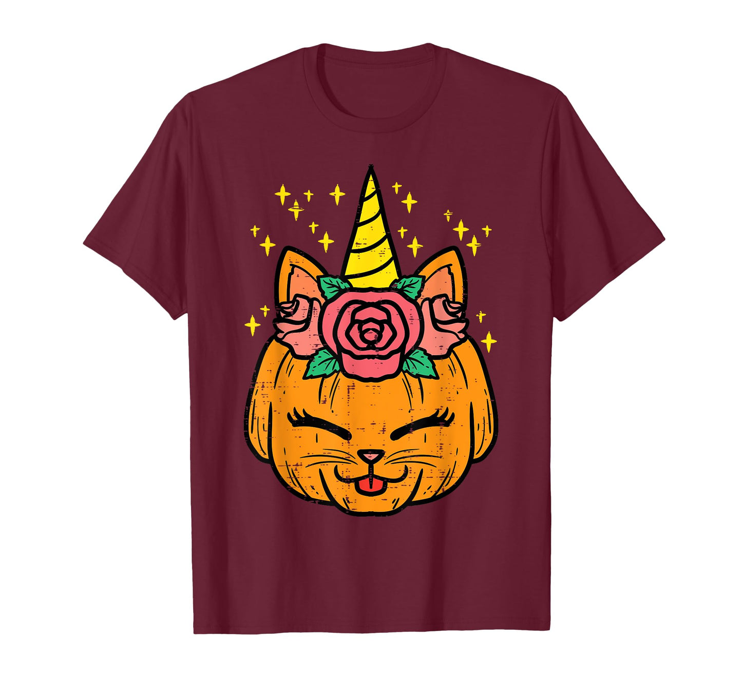 Pumpkin Unicorn Cat Cute Halloween Costume Girls Women Kids T-Shirt