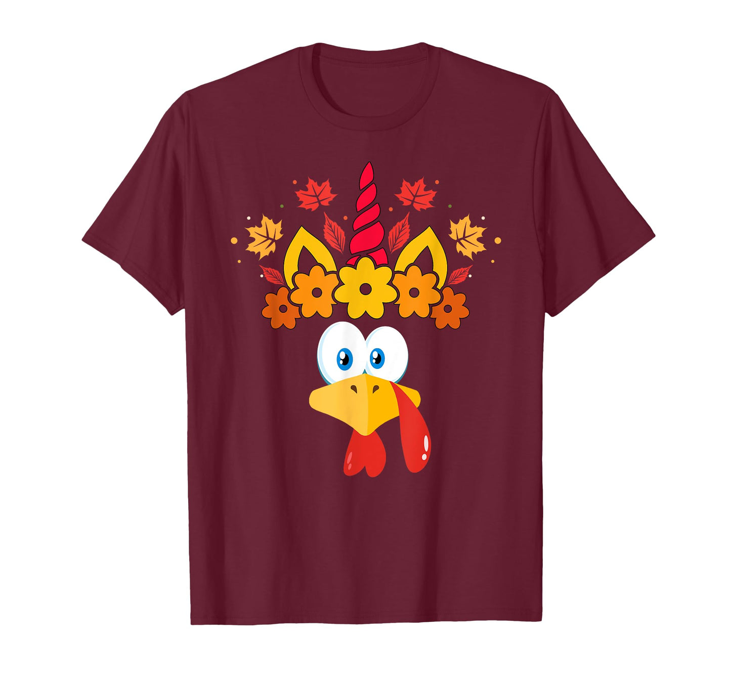 Funny Turkey Unicorn Face Girls Thanksgiving Kids T-Shirt