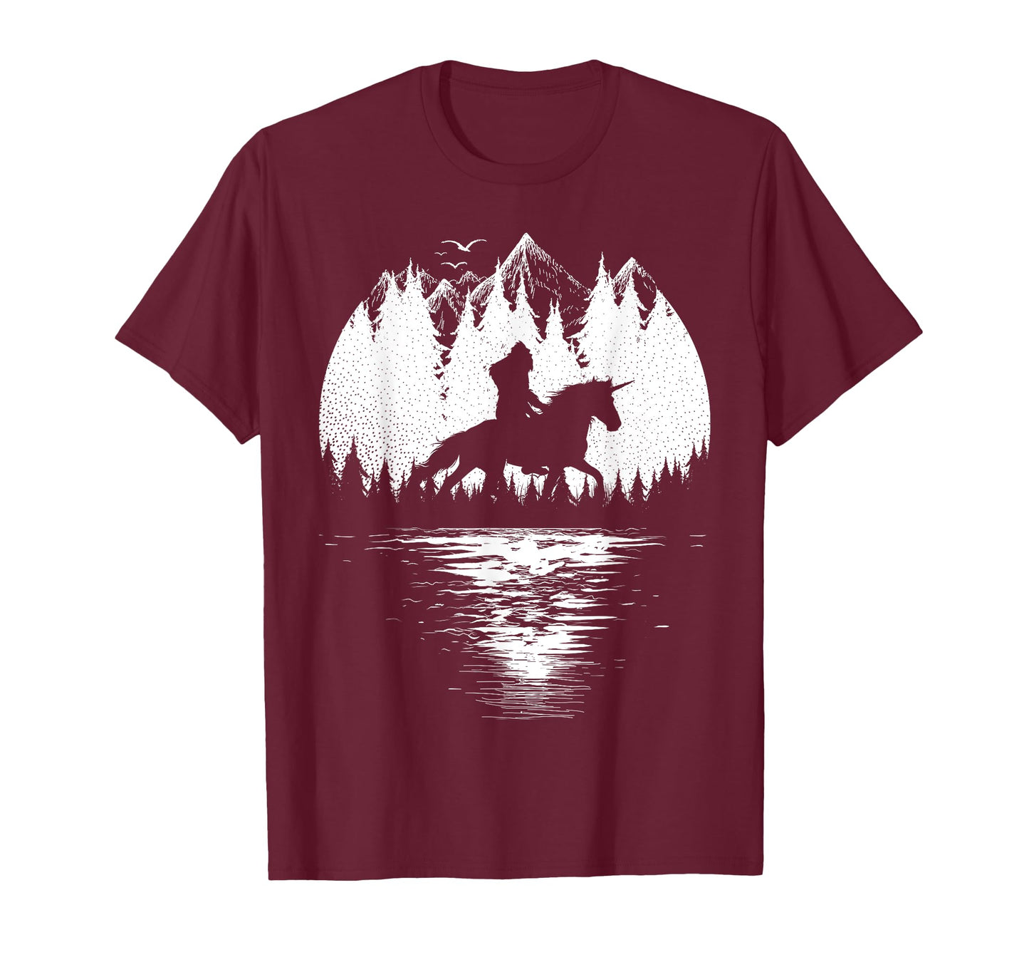 Bigfoot Riding Unicorn amidst Trees! Funny Sasquatch Unicorn T-Shirt