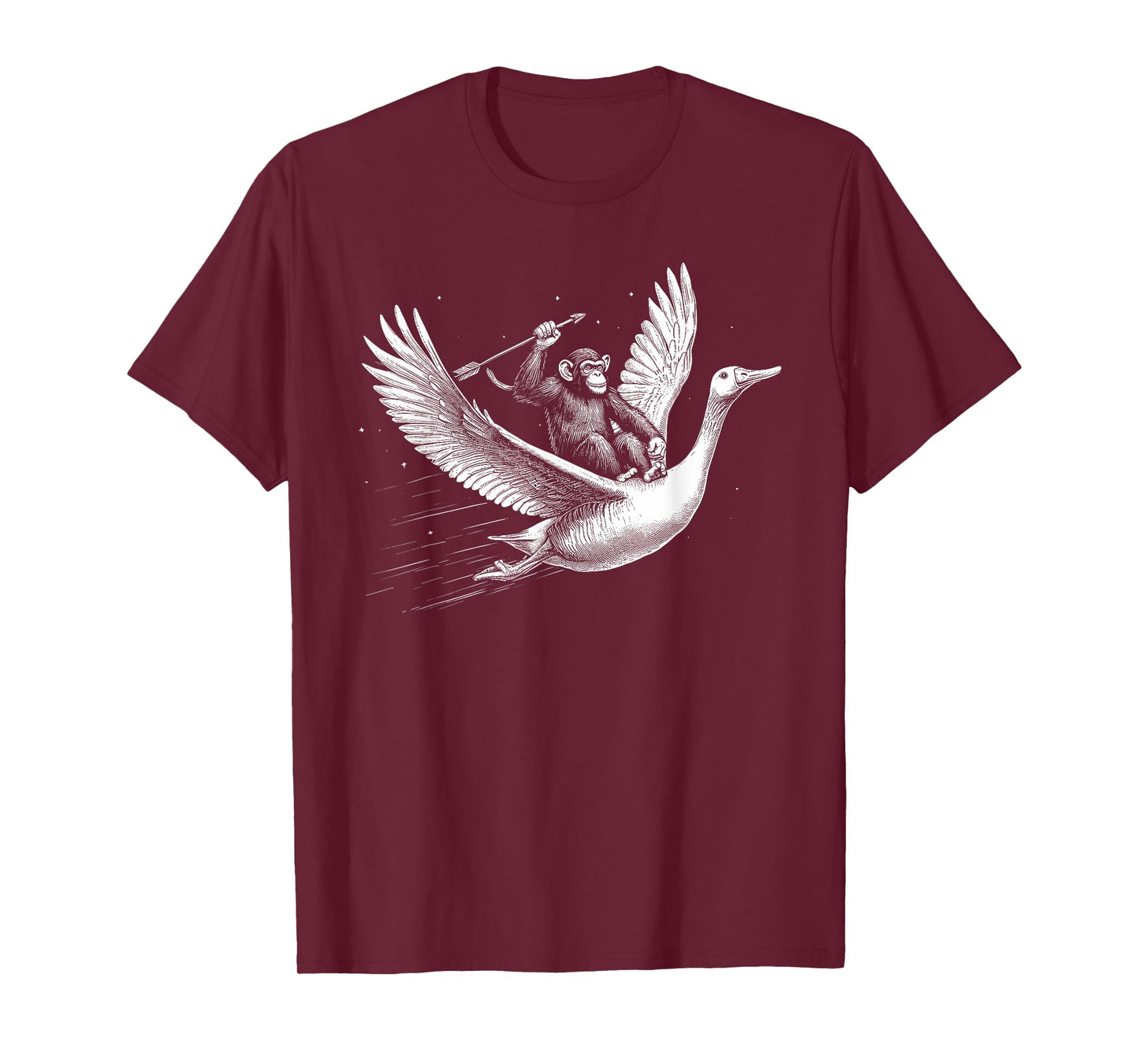 Monkey Riding Goose with Spear Surreal Art T-Shirt