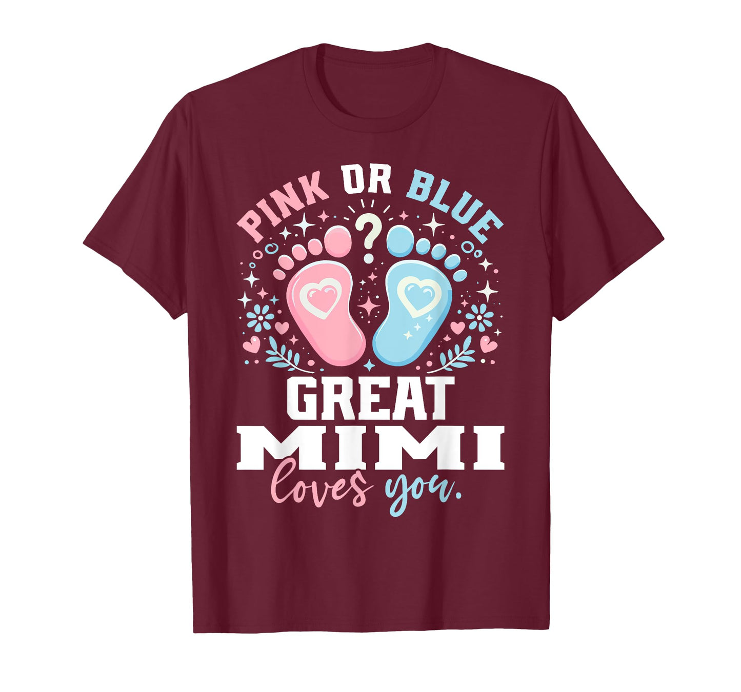 Pink or Blue Great Mimi Footprints Gender Reveal T-Shirt