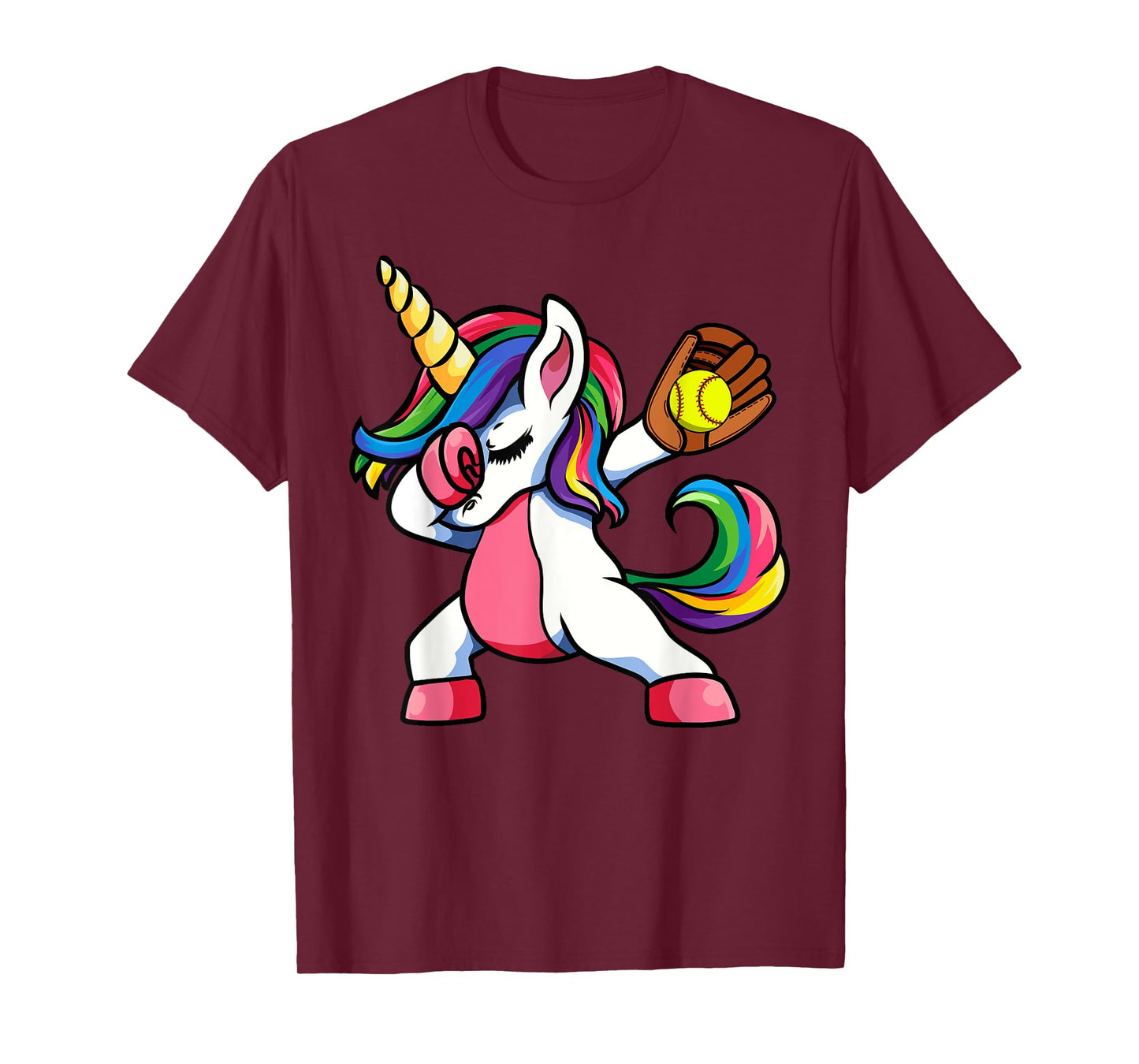 Girls Funny Dabbing Softball Unicorn Apparel Womens Kids Dab T-Shirt