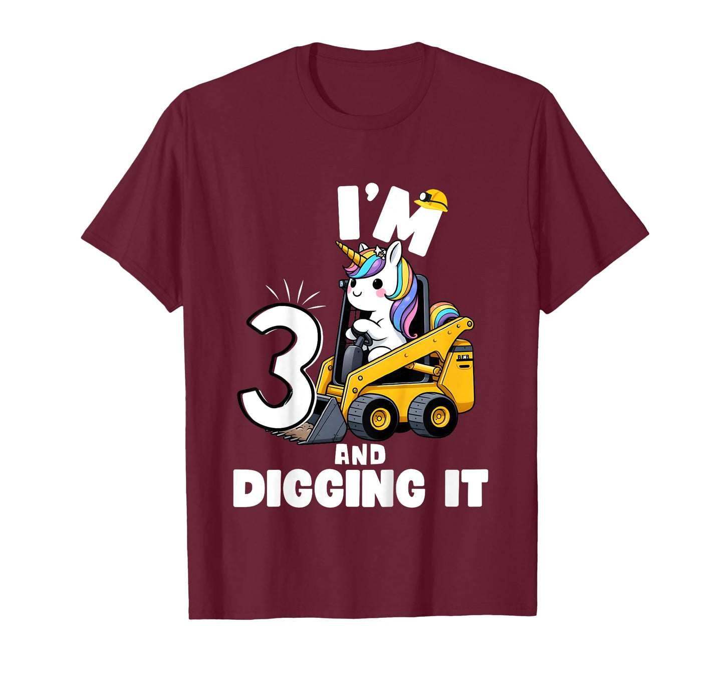 I'm 3 And Digging It 3rd Birthday Unicorn Construction T-Shirt