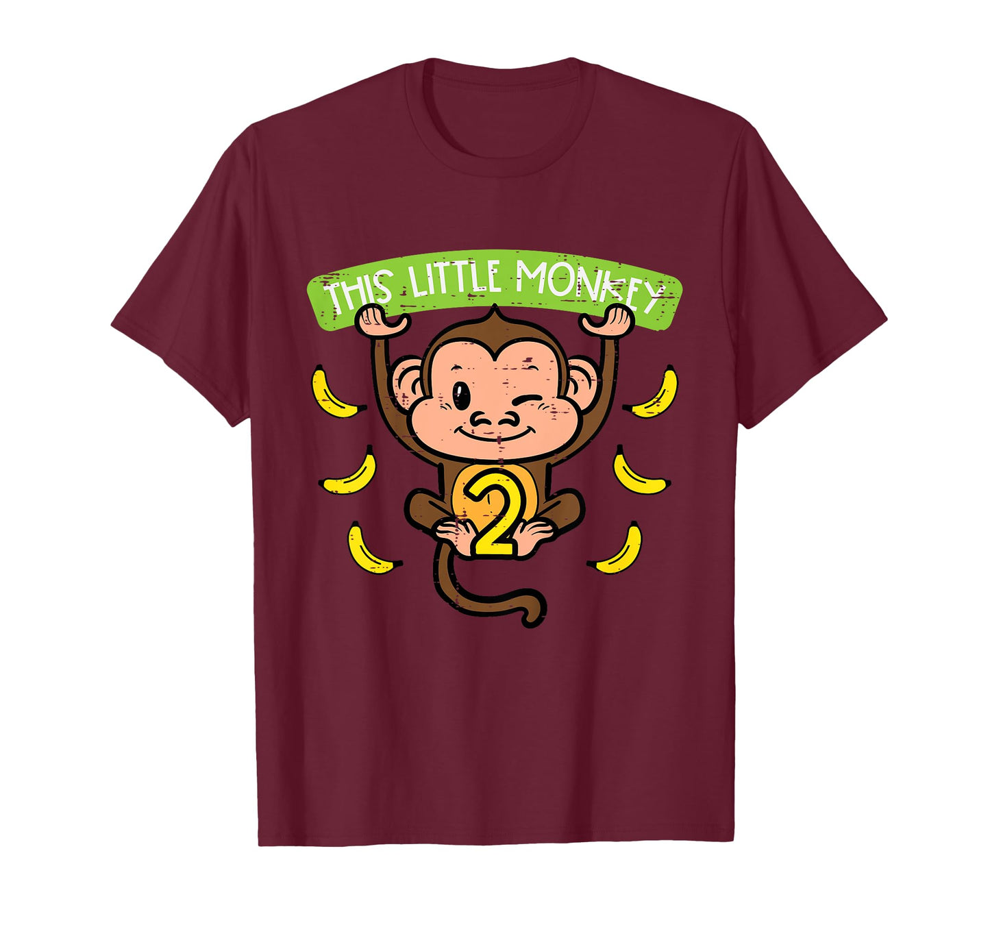 2nd Birthday This Little Monkey 2 Years Old Boys Girls Kids T-Shirt