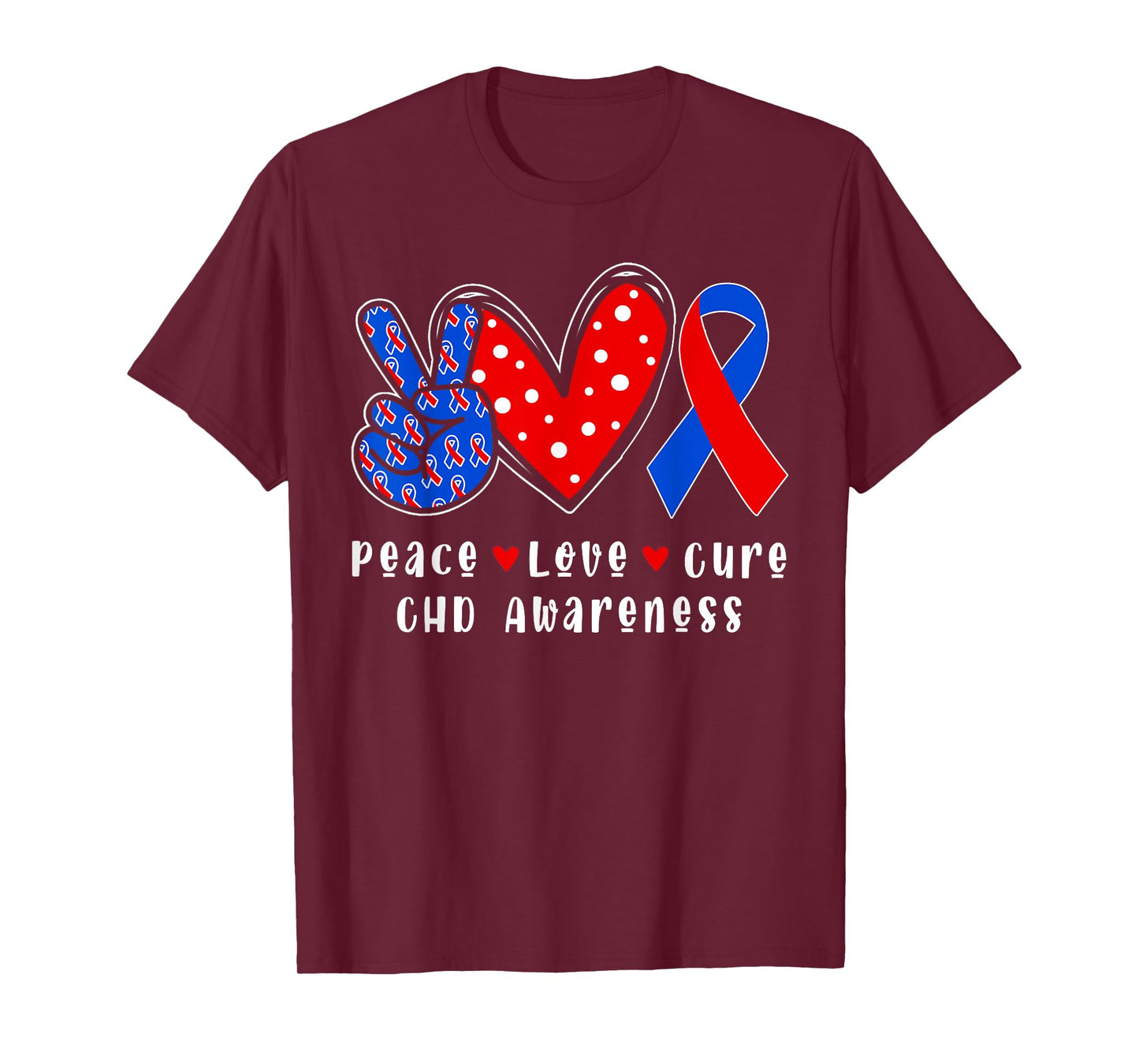 Peace Love Cure CHD Congenital Heart Defect Awareness Ribbon T-Shirt