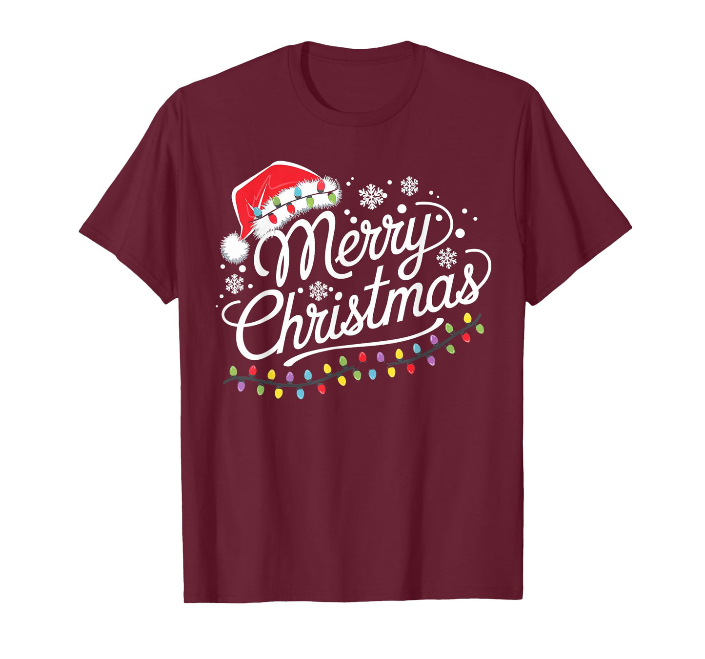 Merry Christmas Lights Red Santa Hat Xmas Family Men Women T-Shirt