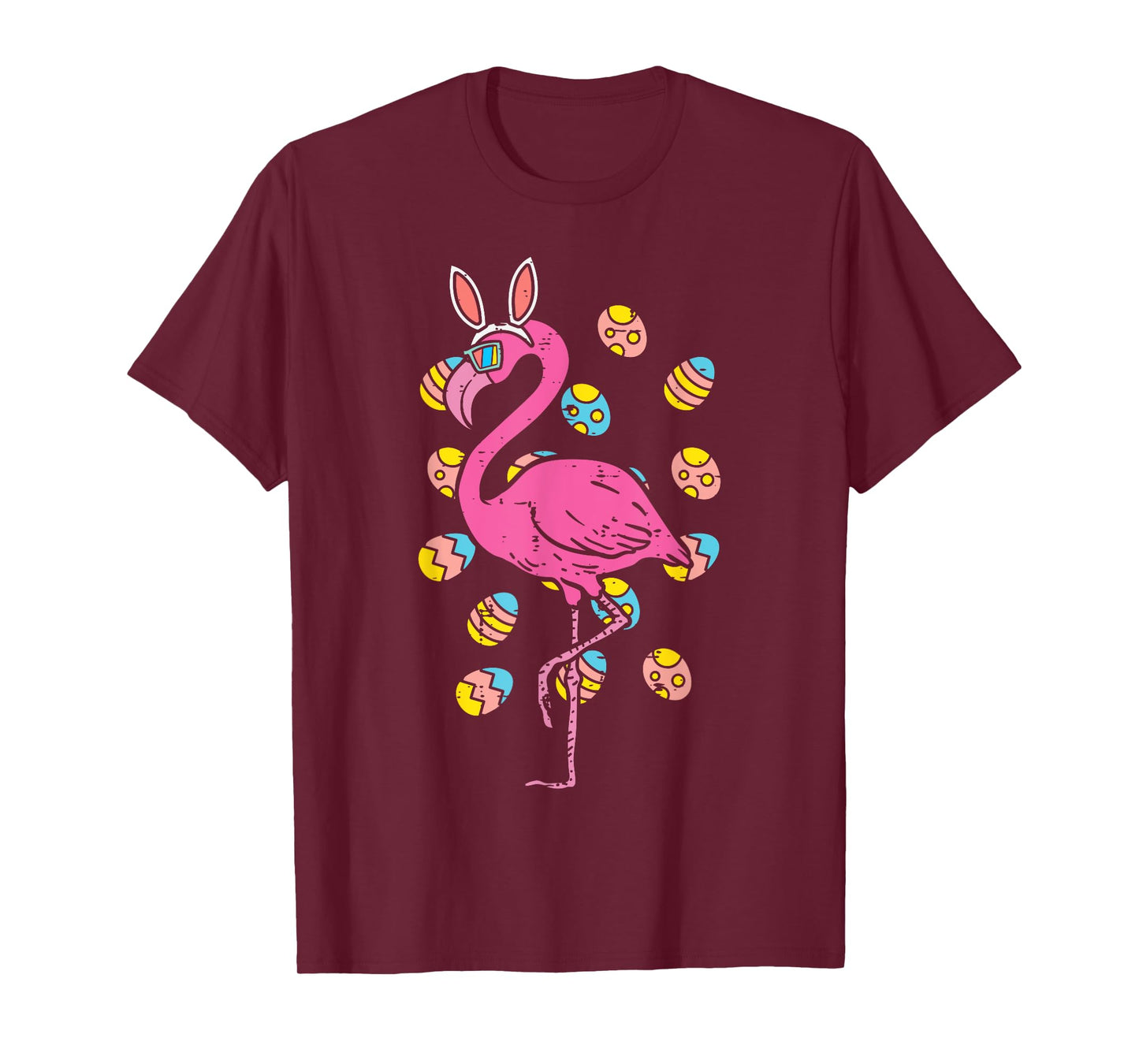 Flamingo Bunny Ears Glasses Eggs Easter Bird Animal Women T-Shirt