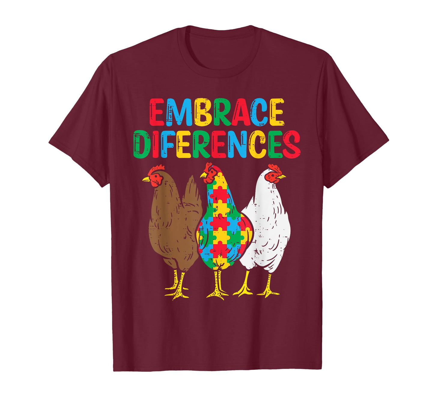 Embrace Differences Chicken Puzzle Autism Awareness Animal T-Shirt