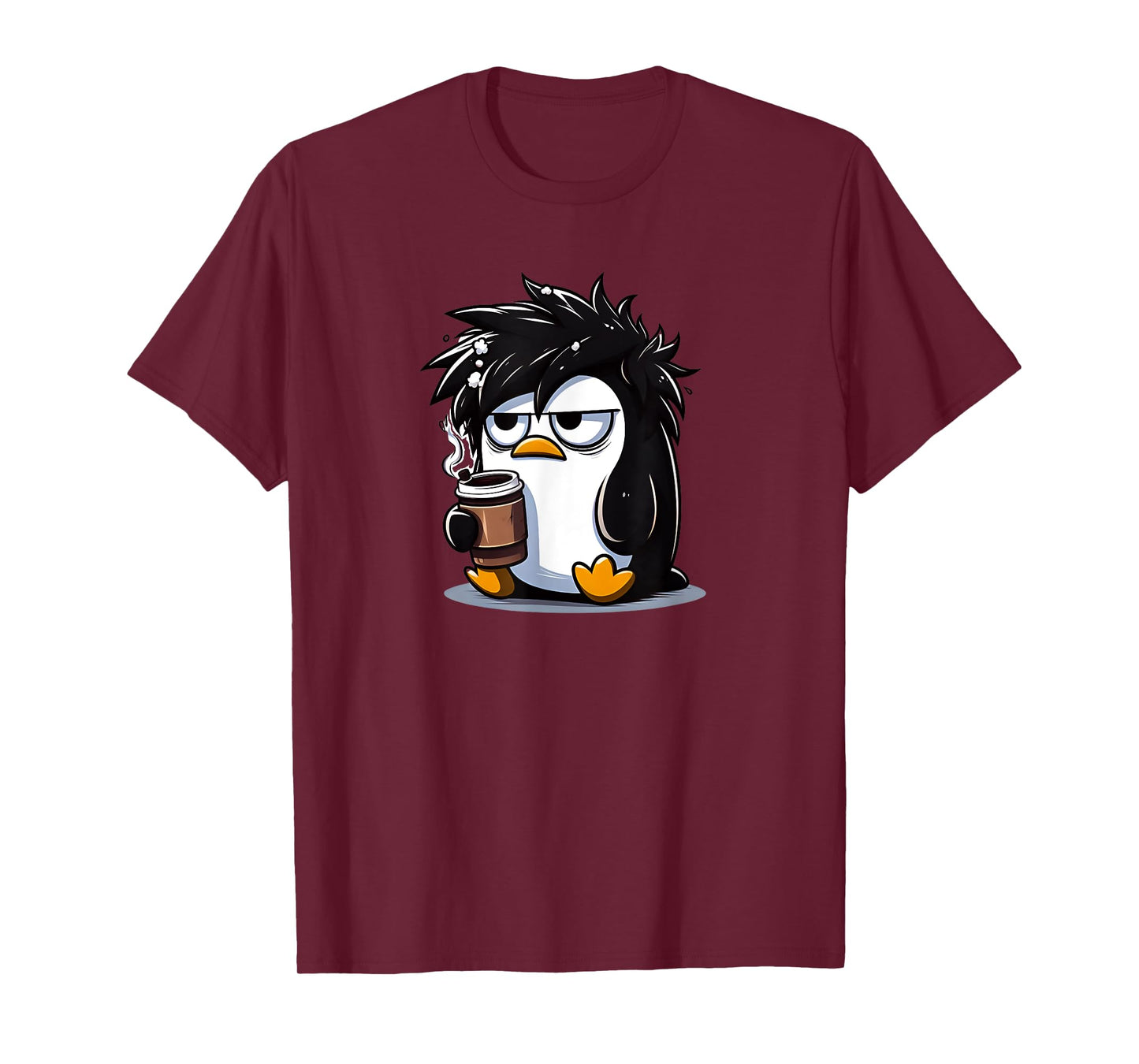 Funny Linux Tux Penguin Coffee Cartoon Grumpy Stressed T-Shirt
