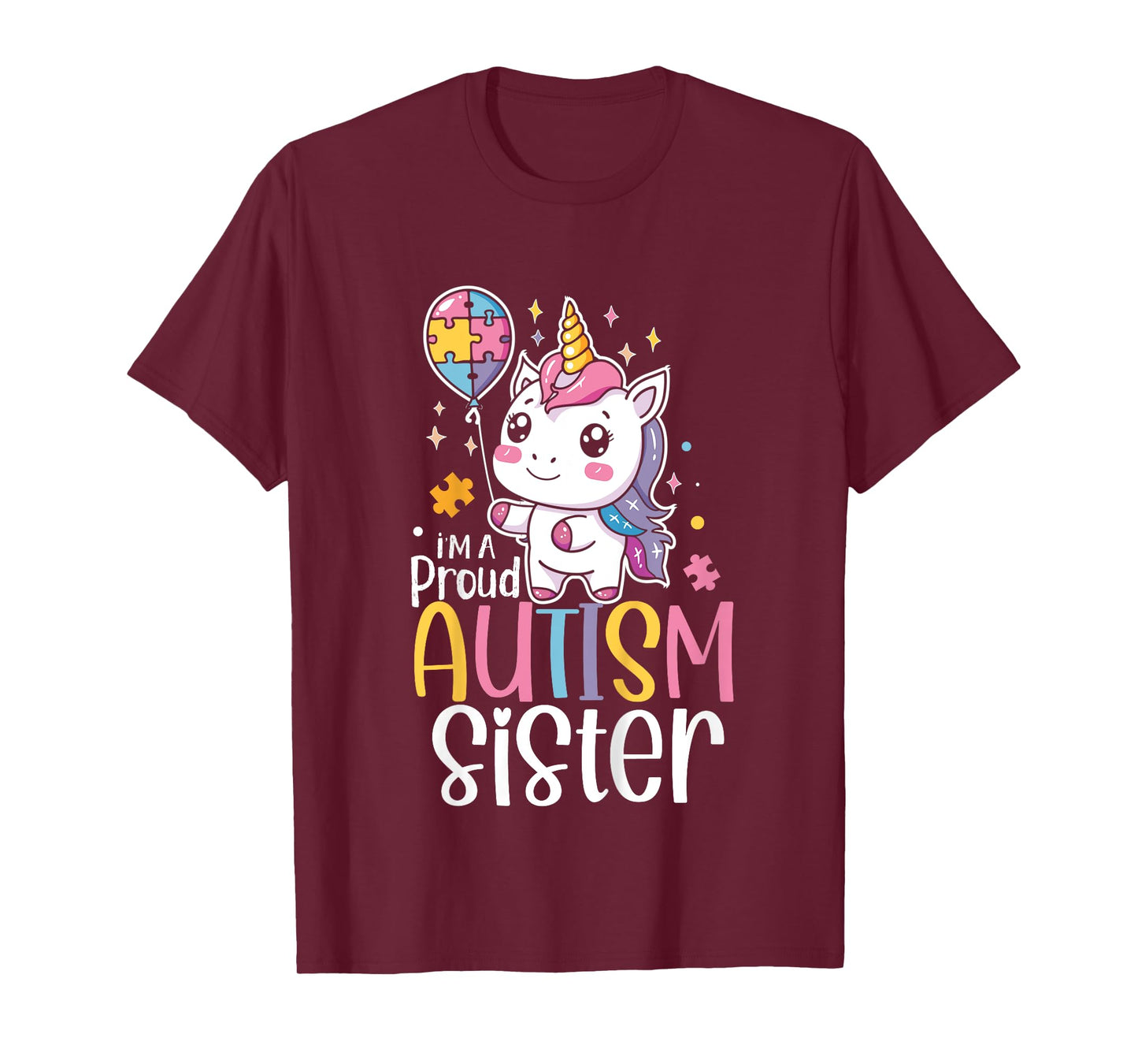 Kids Proud Autism Sister Awareness Cute Unicorn Puzzle Girls T-Shirt