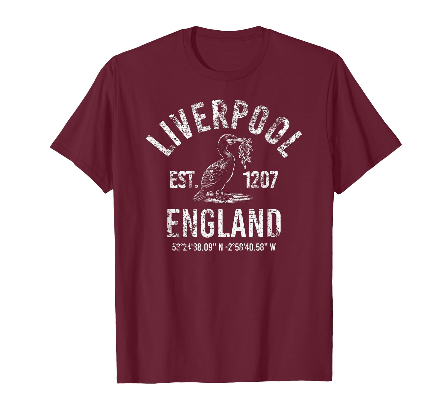 Liverpool England 1207 with Coordinates White Distressed T-Shirt
