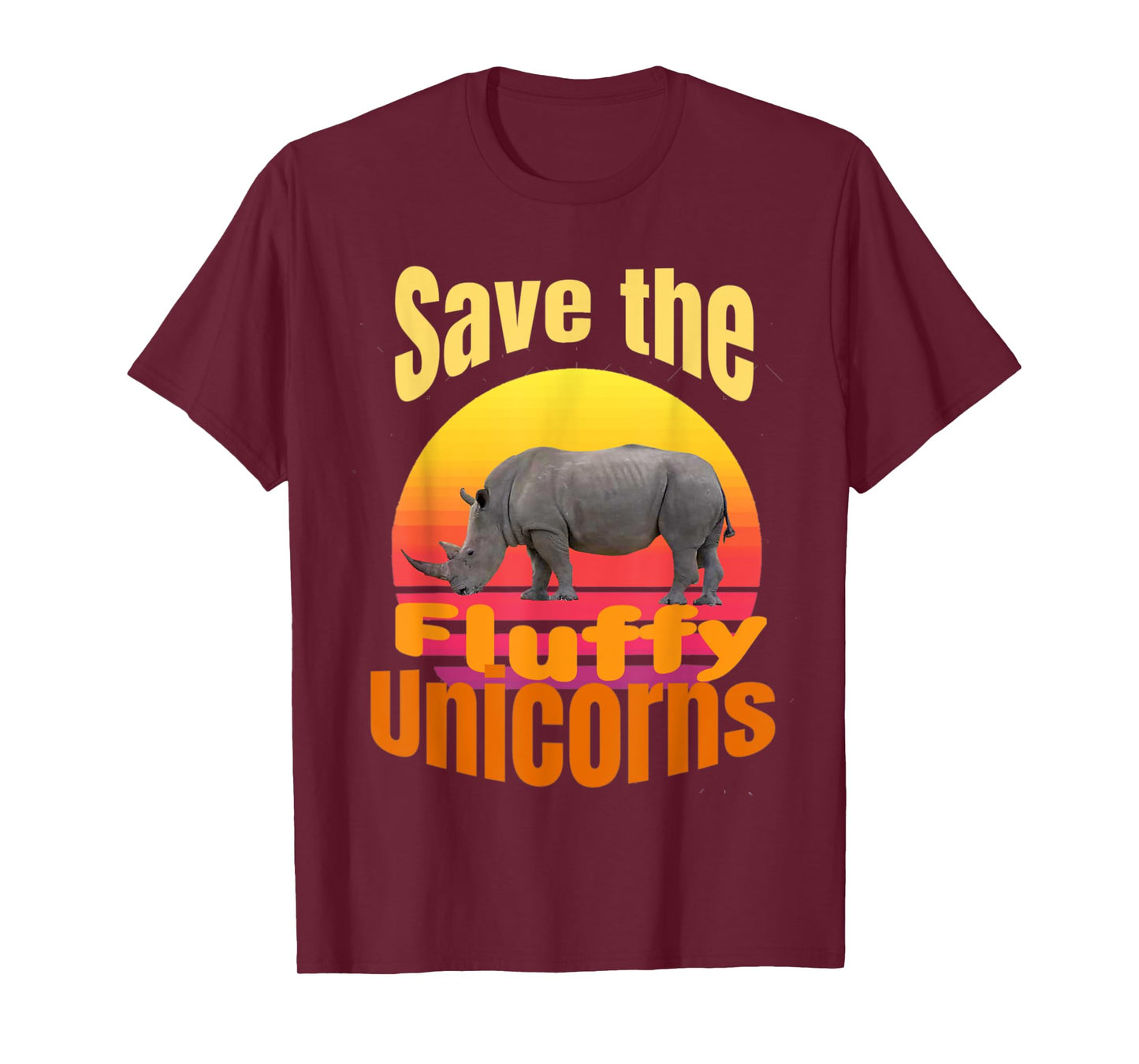 Funny retro sunset save the fluffy unicorns T-Shirt
