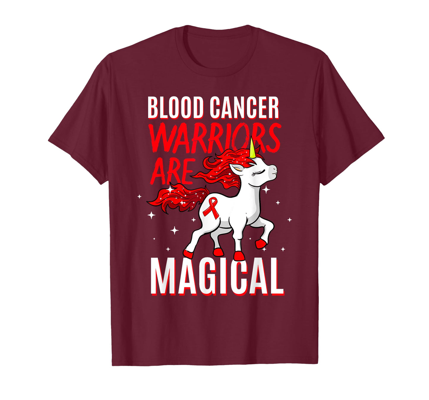 Blood Cancer Warrior Magical Unicorn Red Ribbon Liquid Tumor T-Shirt