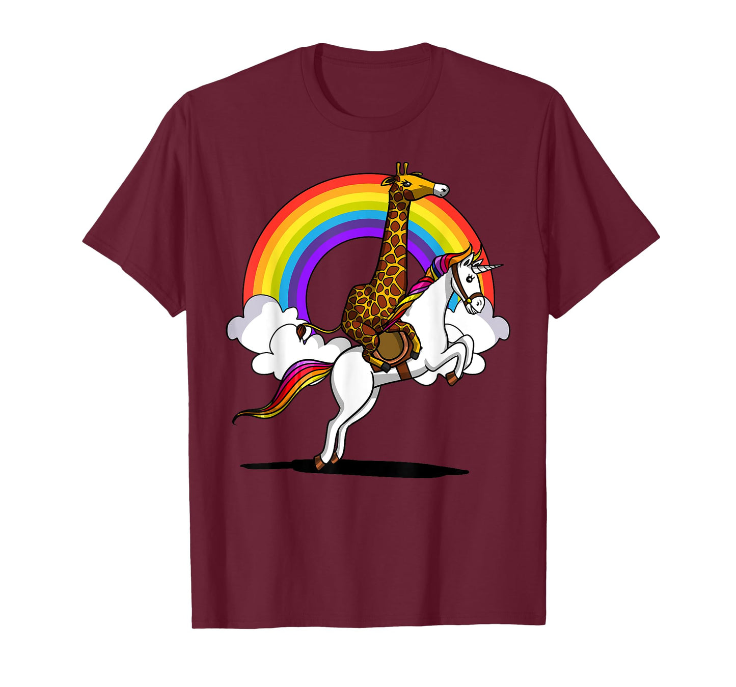Giraffe Riding Unicorn Magical Rainbow Funny Boys Girls Kids T-Shirt