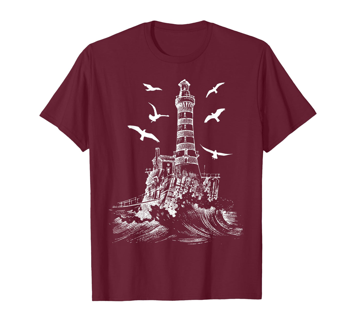 Seagull Silhouette Illustrated Lighthouse Image Gift T-Shirt