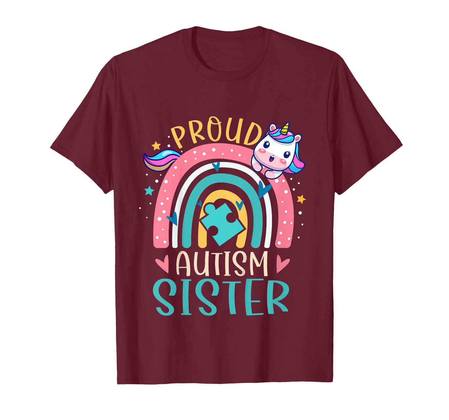 Kids Proud Autism Sister Awareness Cute Unicorn Rainbow Girls T-Shirt