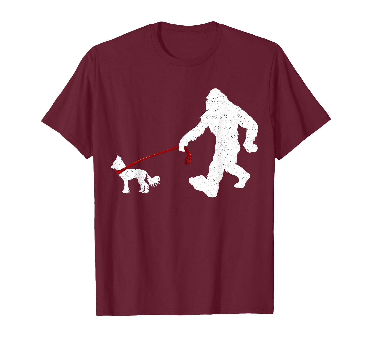 Funny Bigfoot Walking With Chinese Crested Dog Gifts T-Shirt