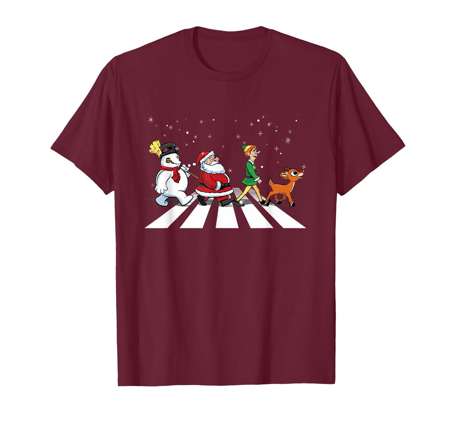 Christmas Road Snowman Santa Elf Reindeer Xmas Crosswalk T-Shirt