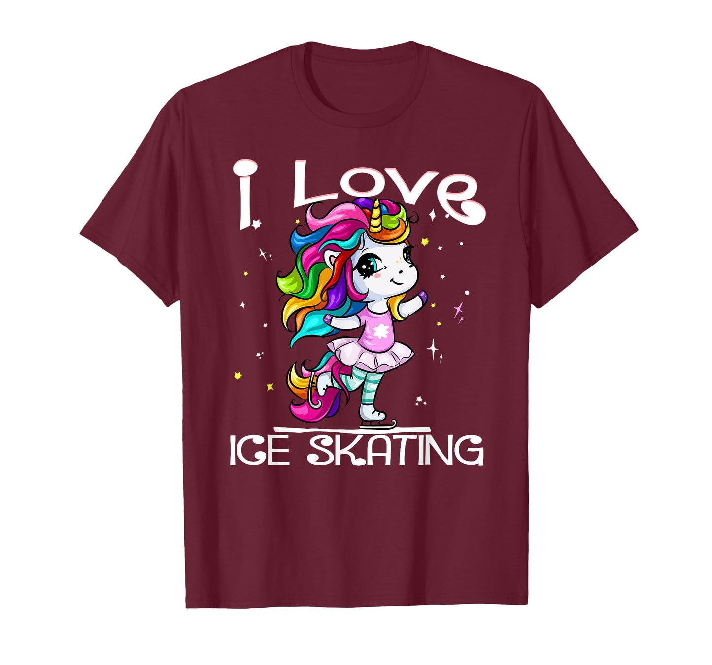 Ice Dancing Cute I Love Ice Skating Rainbow Unicorn Girl T-Shirt