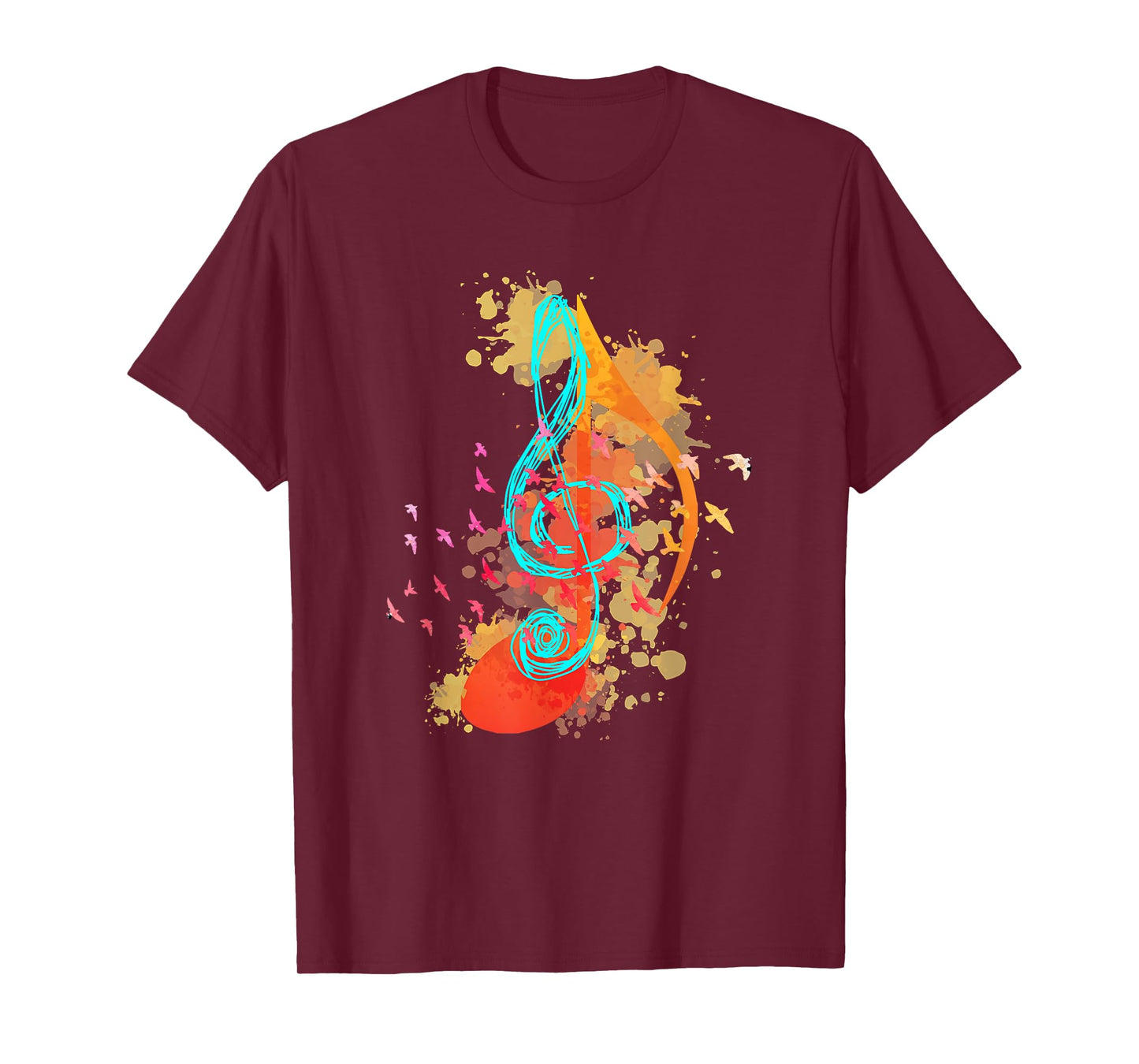 Colorful Treble Clef Music Theory Musician Teacher Birds T-Shirt