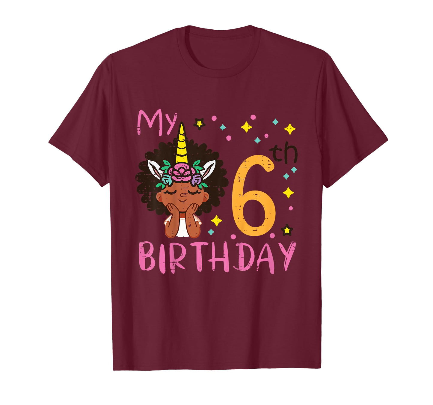6th Birthday Afro Black Girl Unicorn 6 Year Old Bday Girls T-Shirt