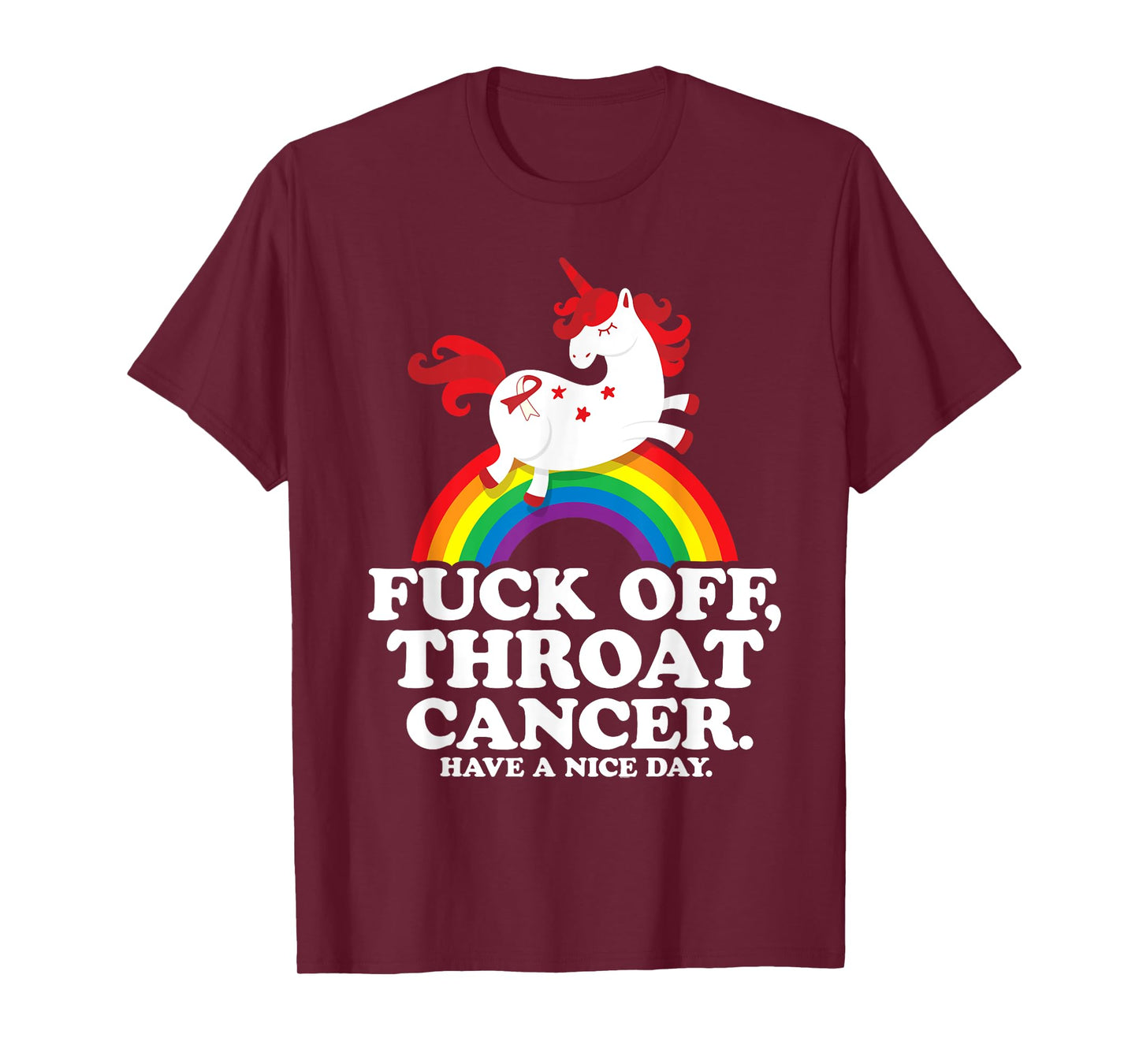 Fuck Off Throat Cancer Funny Survivor Quote Unicorn Rainbow T-Shirt