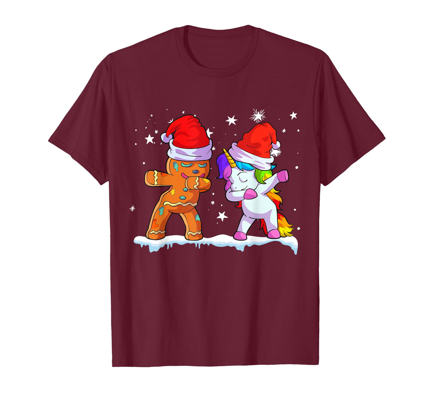 Unicorn Christmas Shirt Girl Women Santa Hat Gingerbread Man T-Shirt