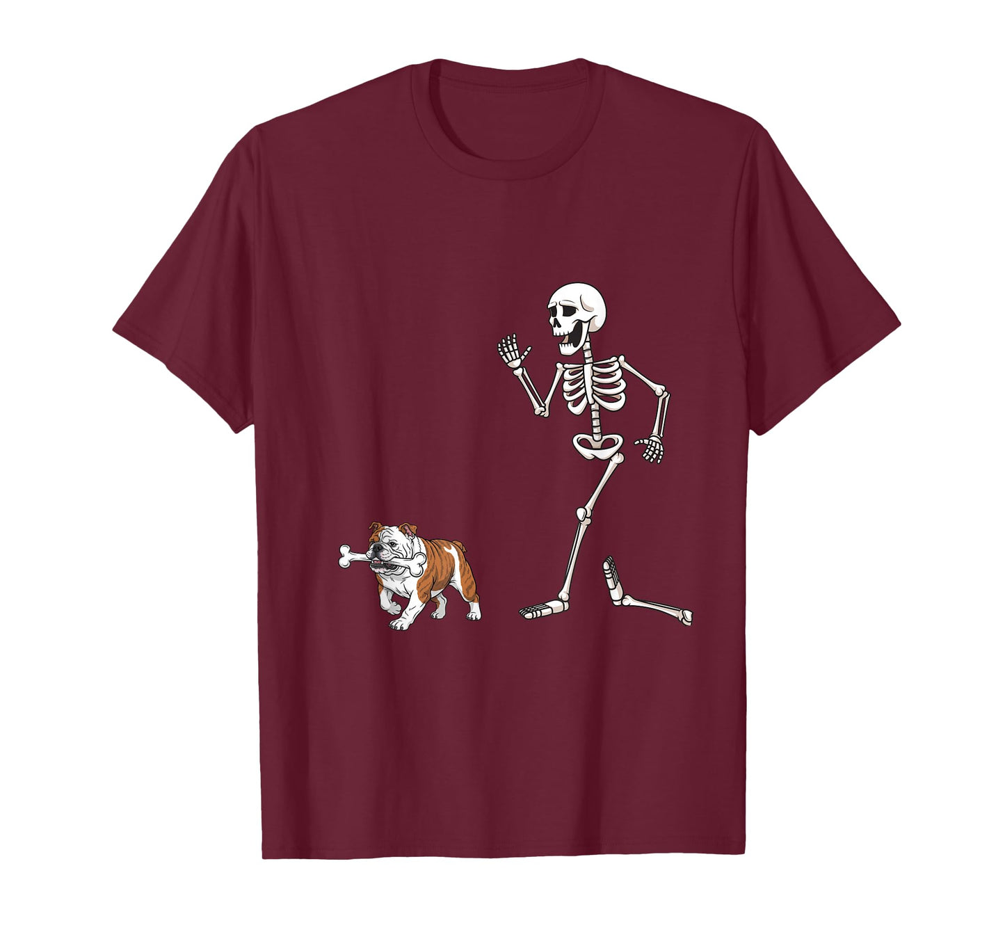 Funny Halloween Bulldog and Skeleton T-Shirt