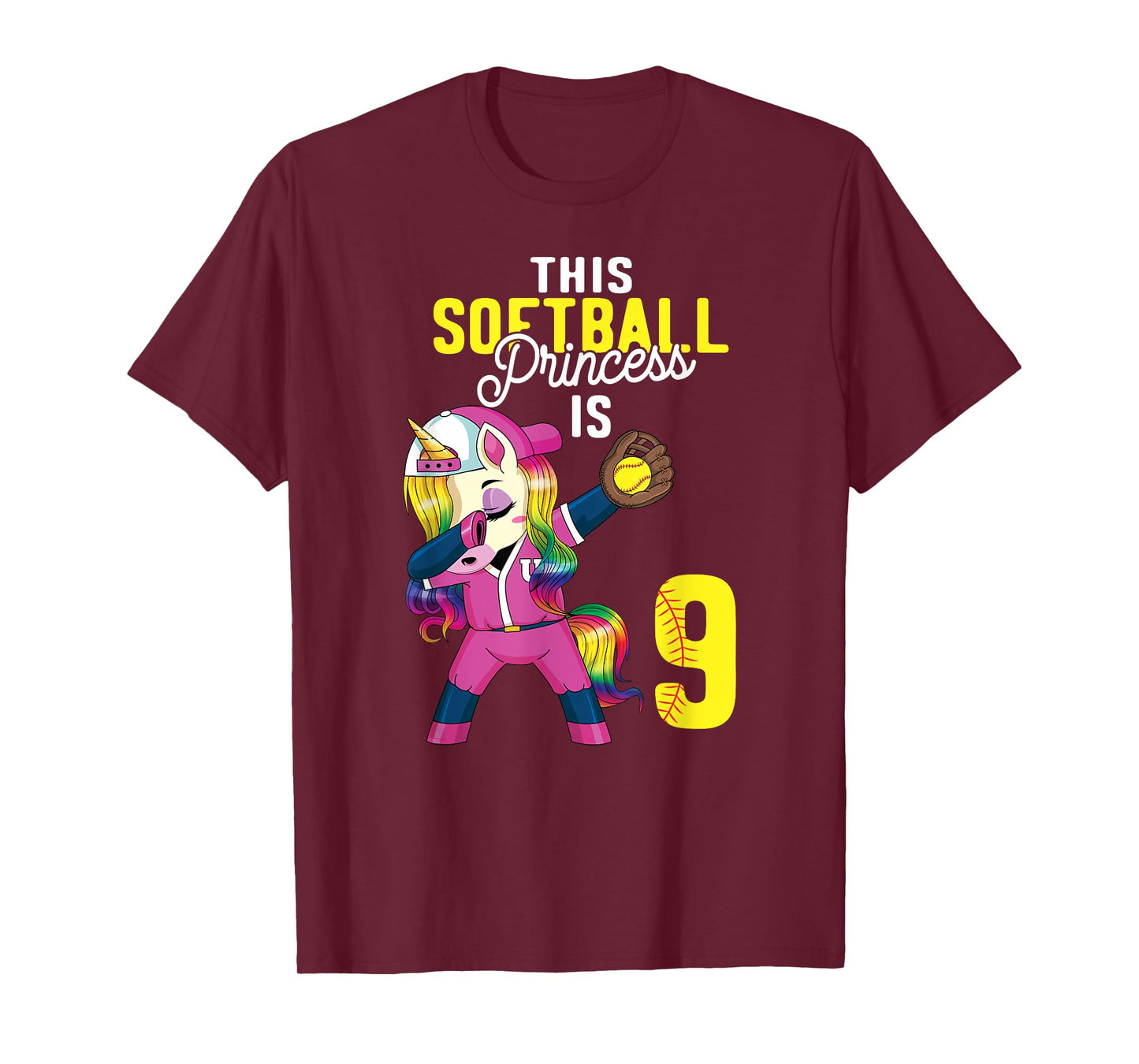 This Softball Princess is 9th Birthday Unicorn Dabbing Gift T-Shirt
