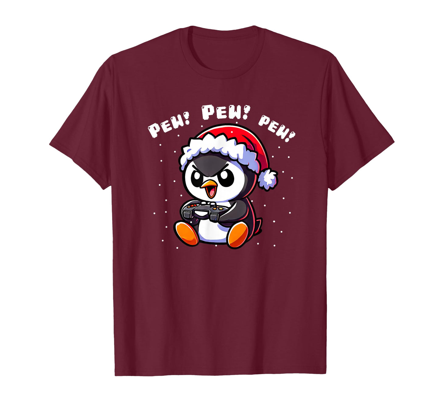 XmasByAxisone2024 Funny Penguin Gamer Pew Video Game Christmas Boys Kids T-Shirt