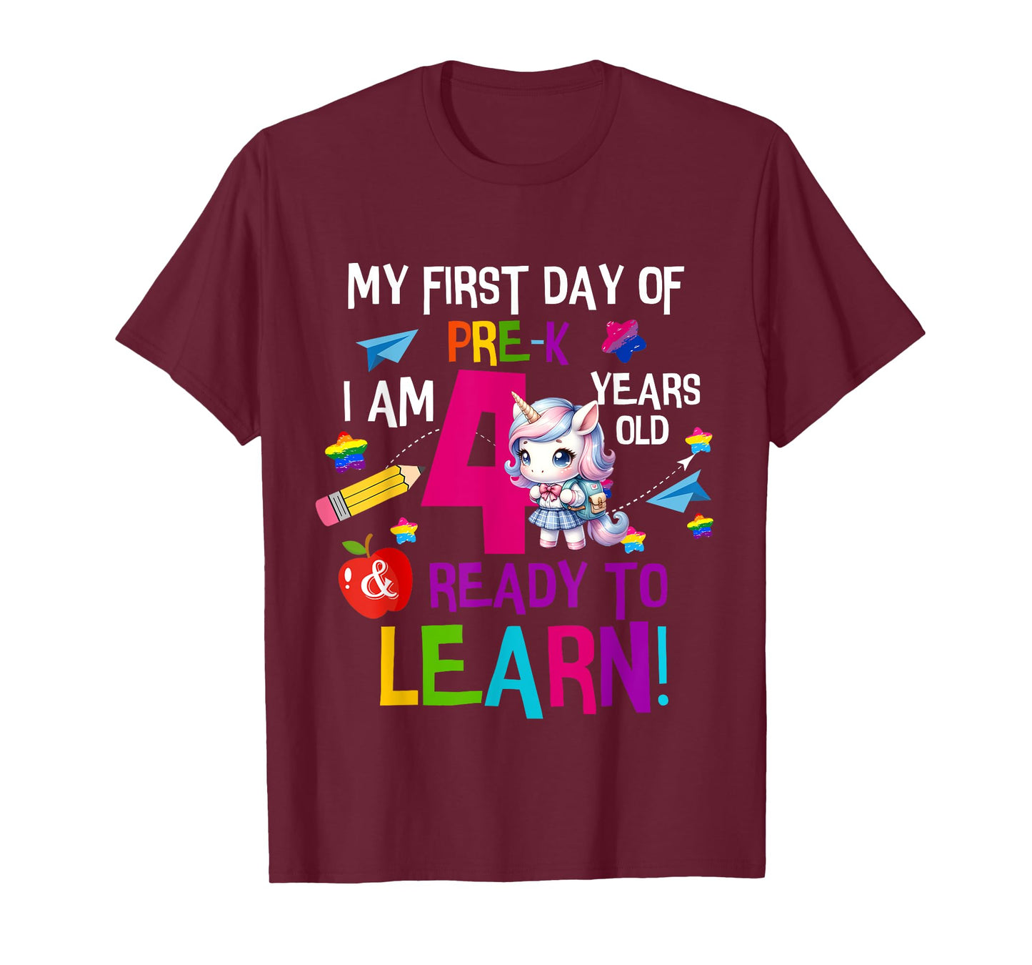 Cute My First Day Of Pre K I Am 4 Years Old Girls Kids Boys T-Shirt