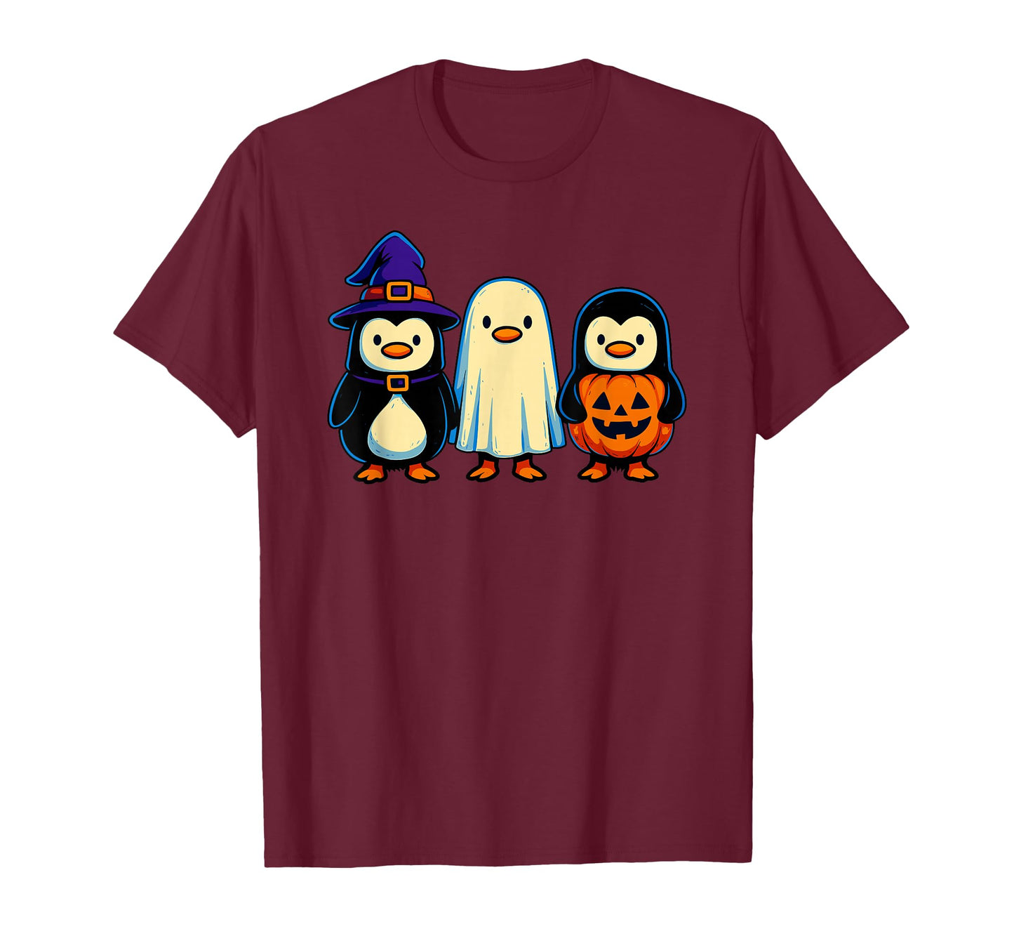 Penguin Witch Ghost Pumpkin Men Women Kids Funny Halloween T-Shirt