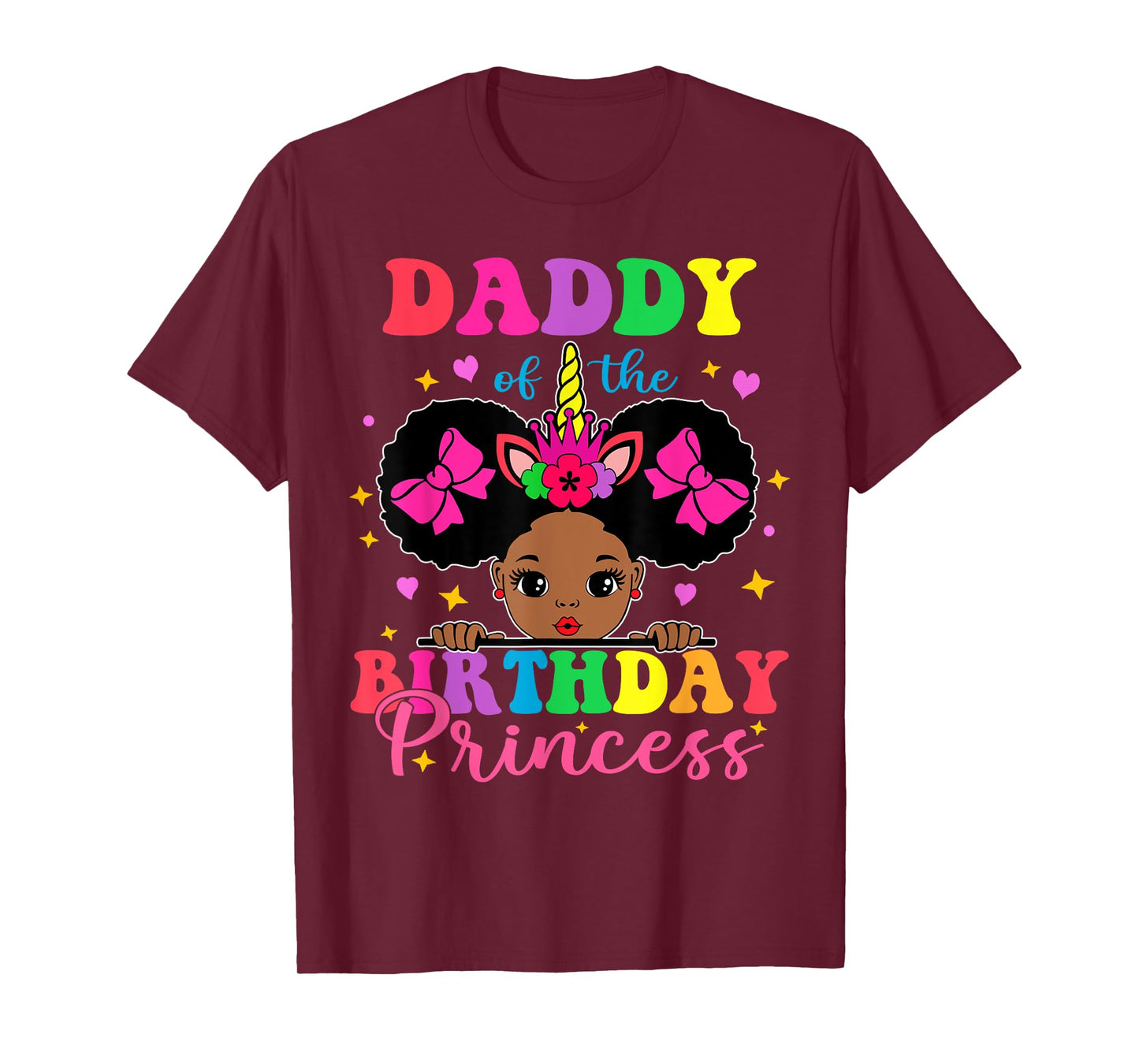 Daddy of The Birthday Girl Princess Afro Melanin Unicorn T-Shirt