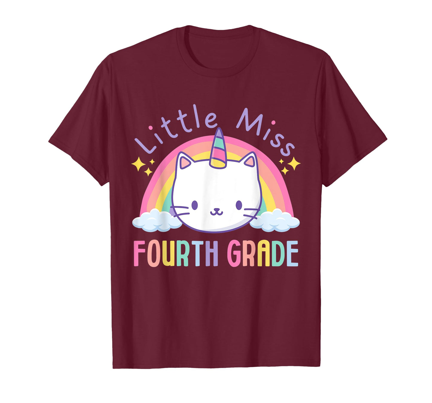 Little Miss Fourth Grade Caticorn Rainbow Unicorn Cat School T-Shirt