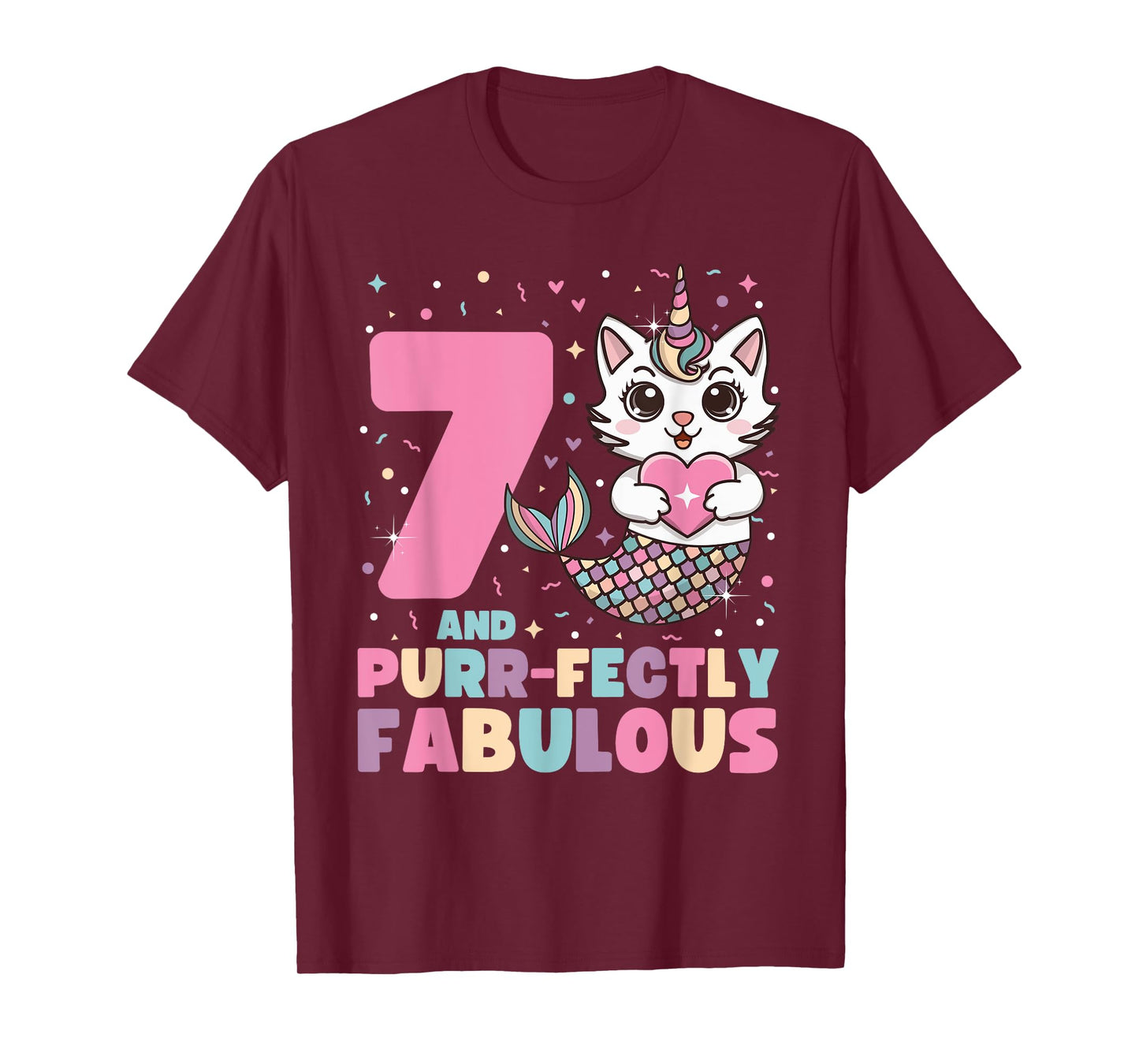 7th Birthday 7 Years Old Mermaid Unicorn Cat Girls Unicorn T-Shirt