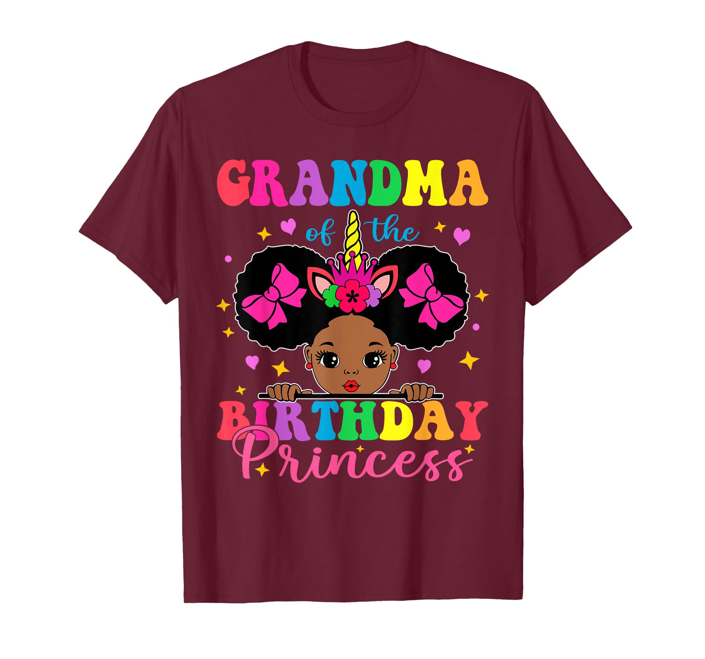 Grandma of The Birthday Girl Princess Afro Melanin Unicorn T-Shirt
