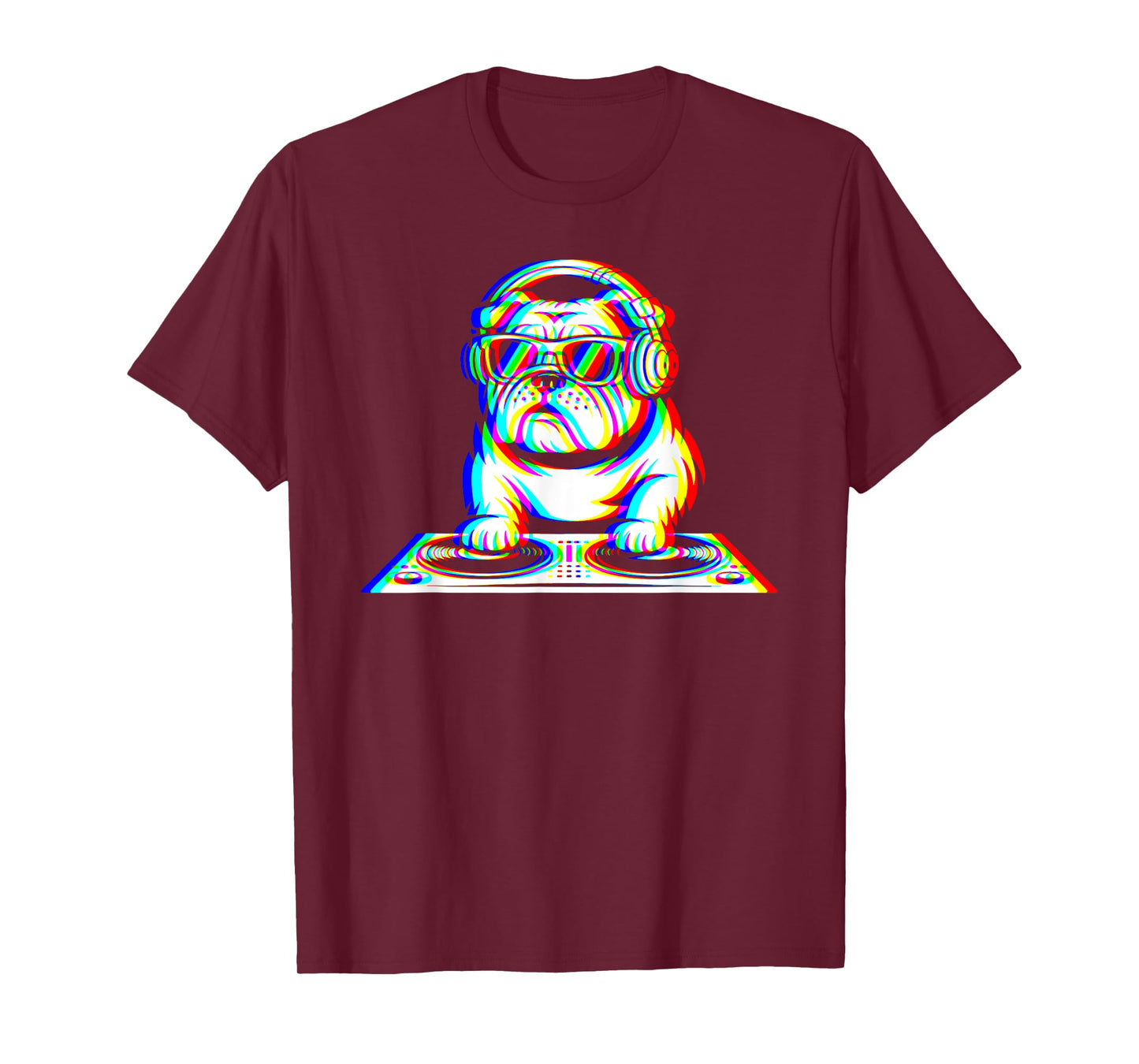 Funny English Bulldog DJ Glitch Rave EDM Music Party T-Shirt