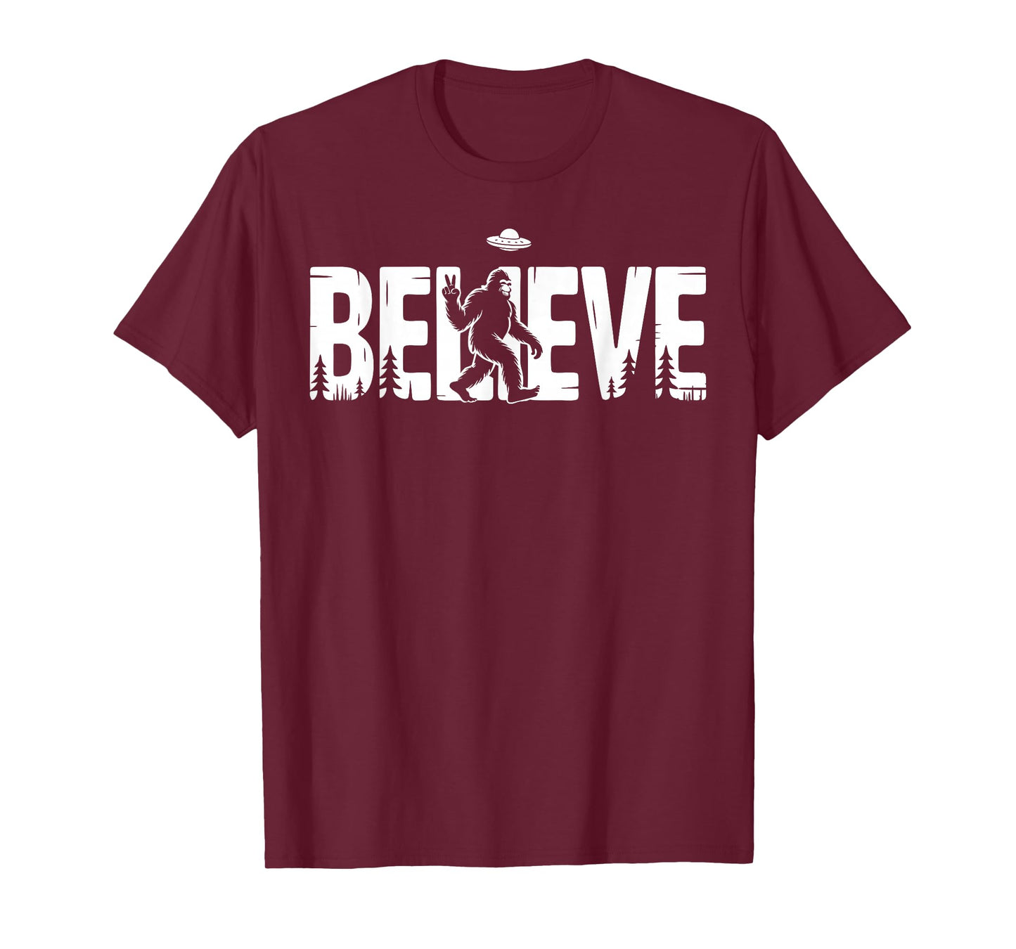 Bigfoot Believe UFO Sasquatch Alien Peace Forest Funny T-Shirt
