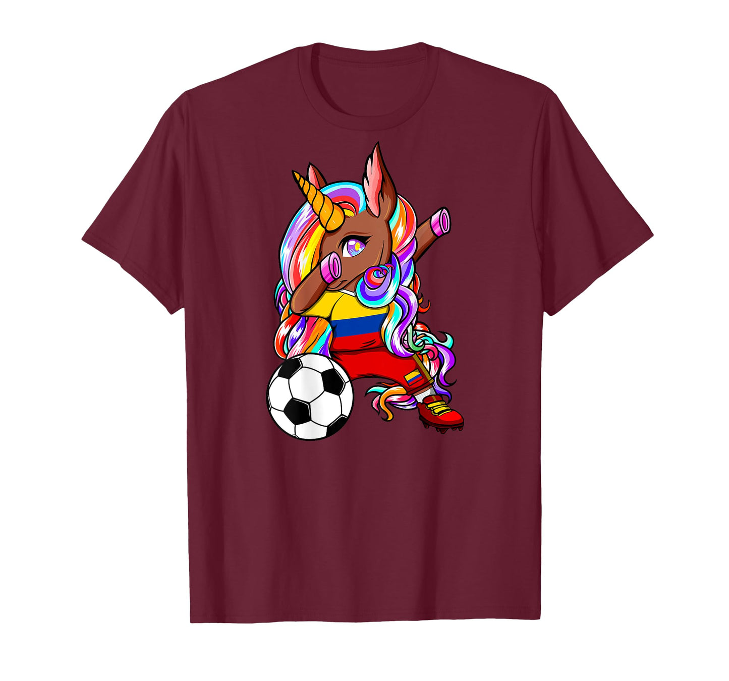 Dabbing Brown Skin Unicorn Colombia Soccer Lovers Football T-Shirt