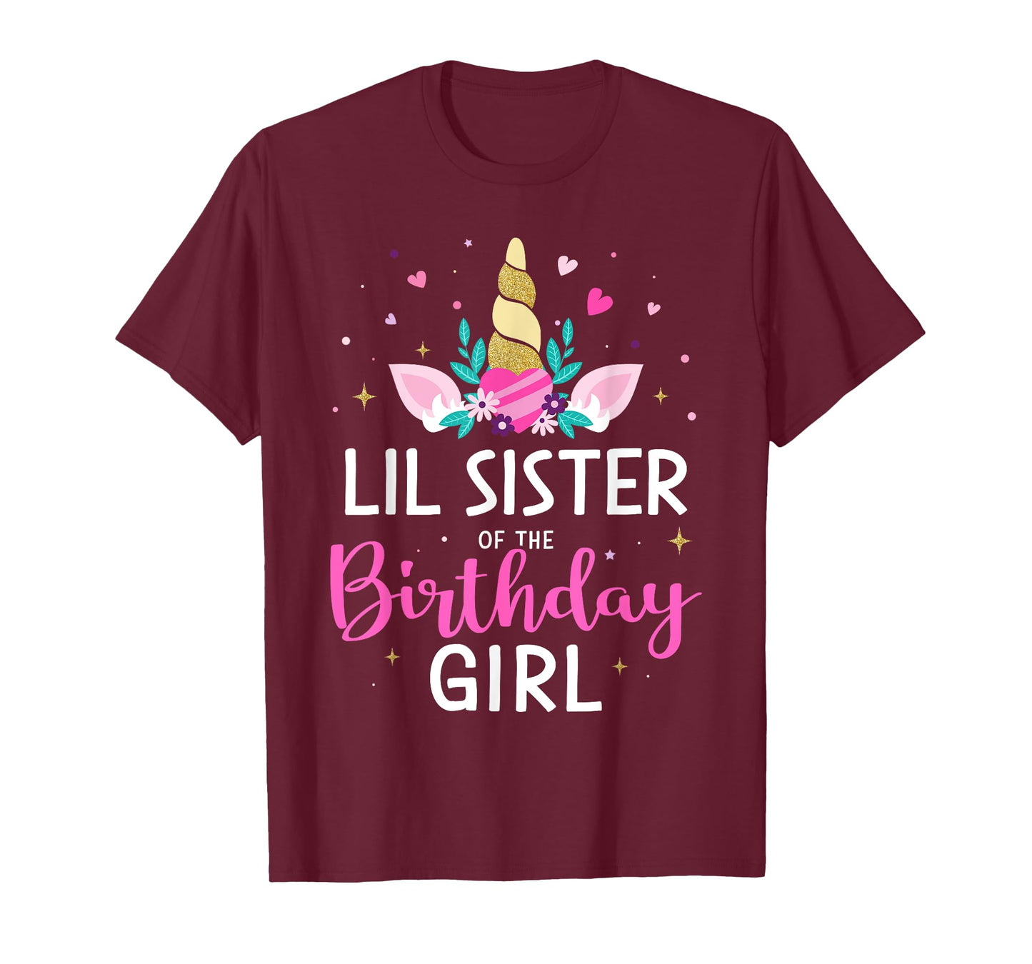 Lil sister of birthday girl matching family unicorn party T-Shirt