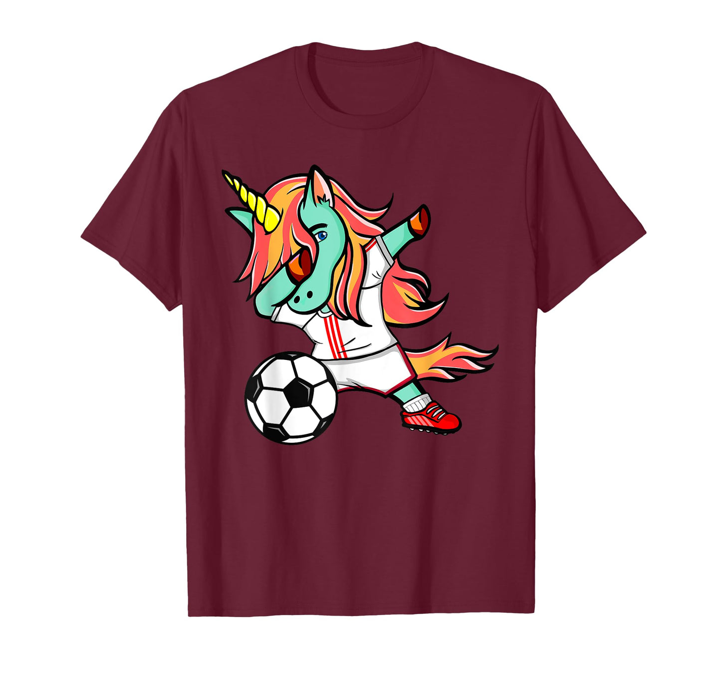 Dabbing Unicorn Soccer On White Red Sport Football Jersey T-Shirt