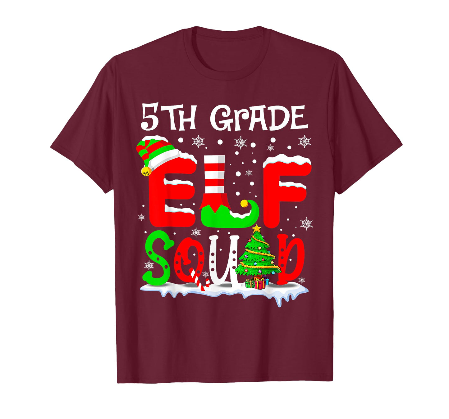 Fifth 5th Grade Elf Squad Funny Teacher Christmas Students T-Shirt