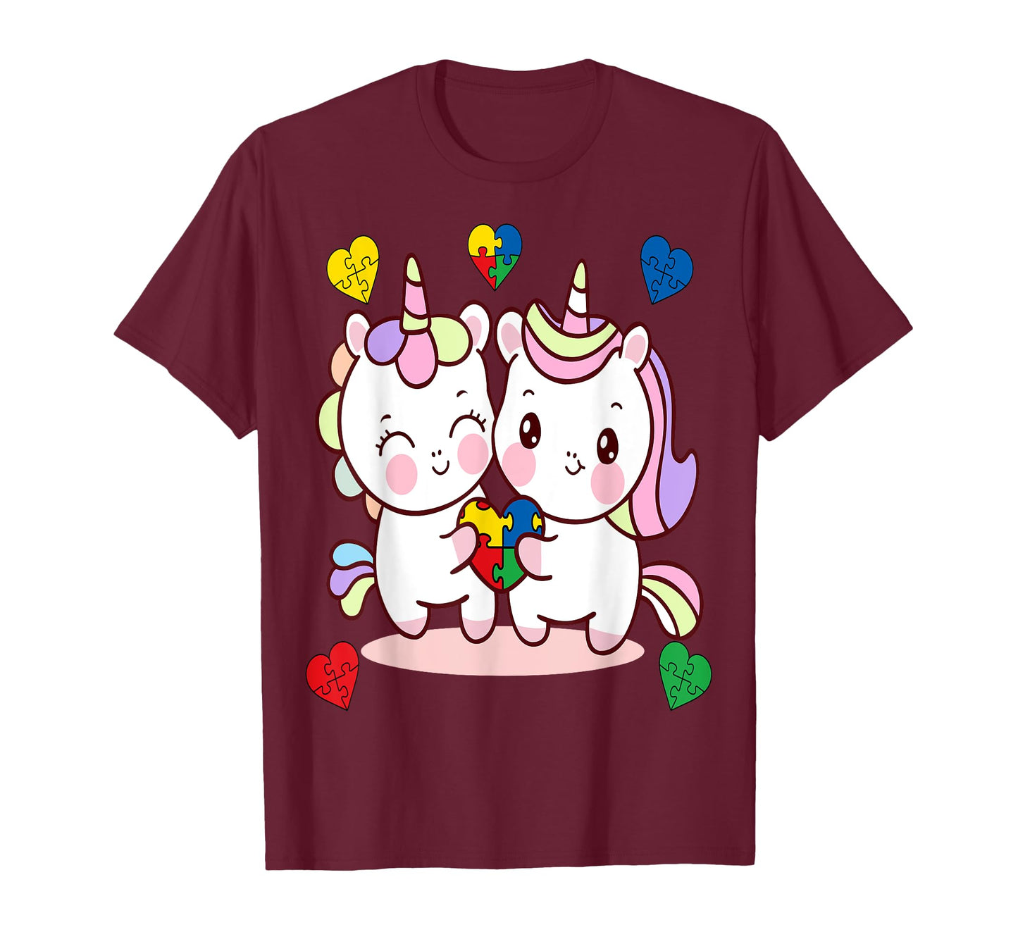 Unicorn Heart Puzzle Piece Autism Awareness Cute Girls T-Shirt