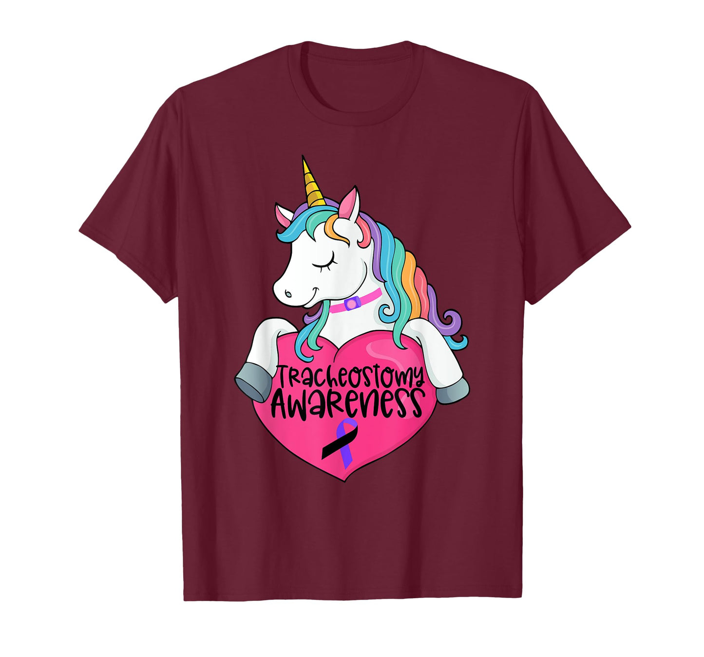 Tracheostomy Awareness Trach Heart Unicorn T-Shirt