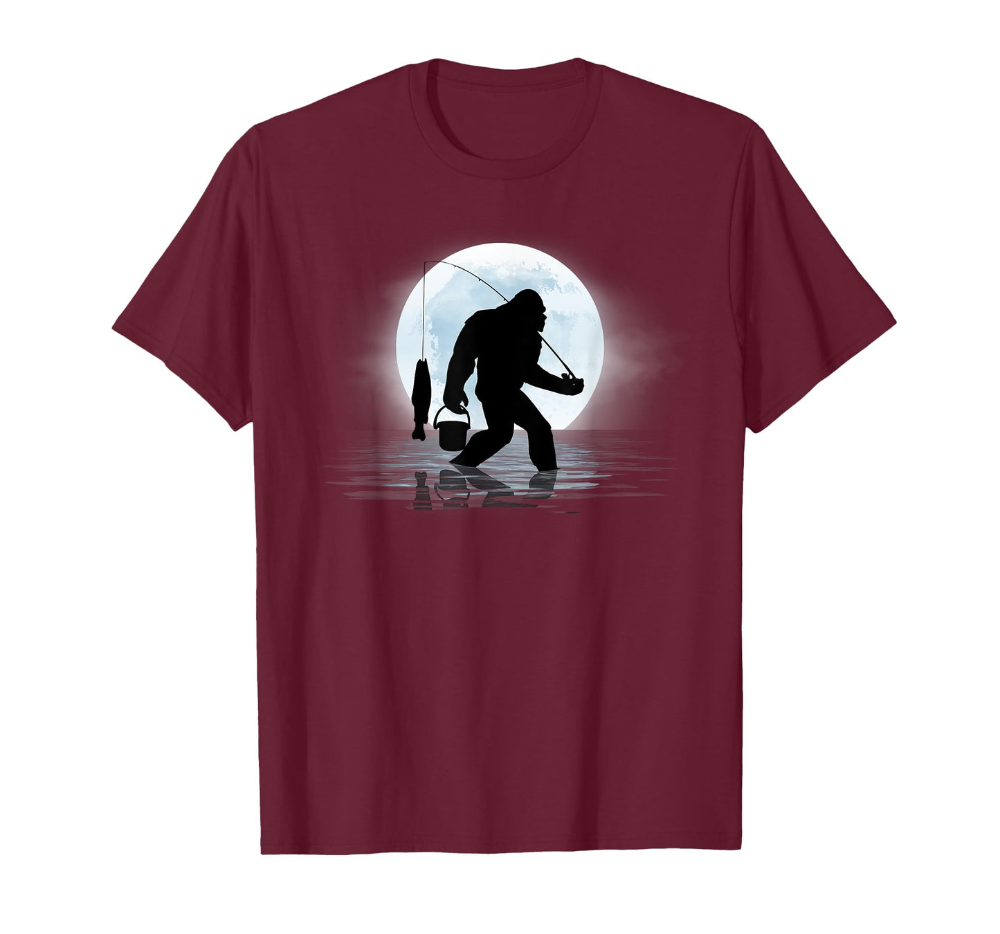 Bigfoot Fishing Funny Sasquatch and Fish Night Fishing T-Shirt
