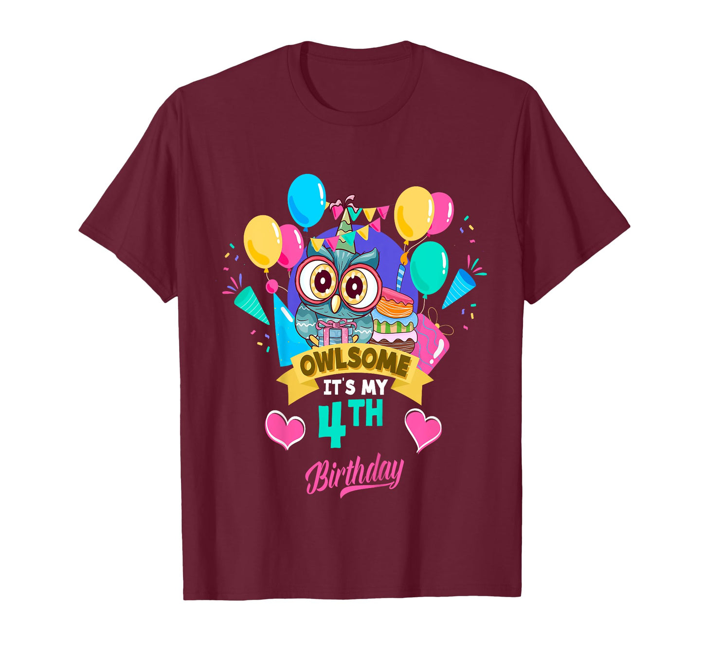 Four Year Old Birthday Owlsome It's My 4th Birthday Owl T-Shirt