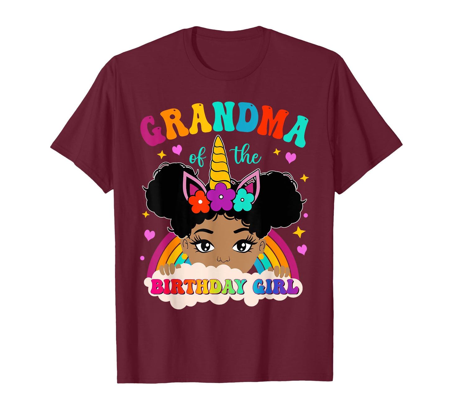 Grandma of The Birthday Girl Rainbow Afro Melanin Unicorn T-Shirt