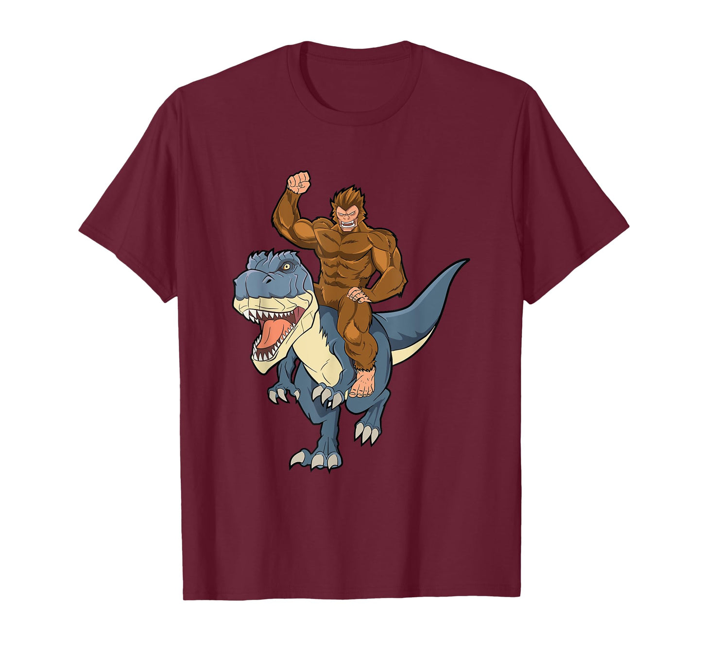 Bigfoot Sasquatch Riding Dinosaur T Rex For Boys Girls Kids T-Shirt