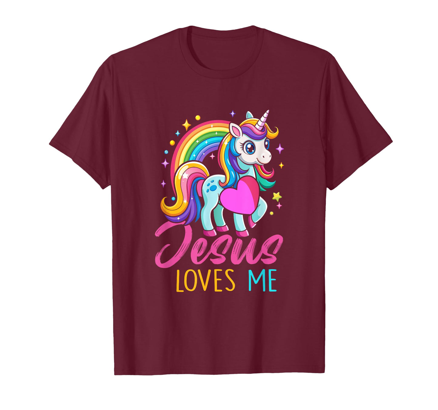 Kids Jesus Loves Me Christian Bible Girls Rainbow Unicorn T-Shirt