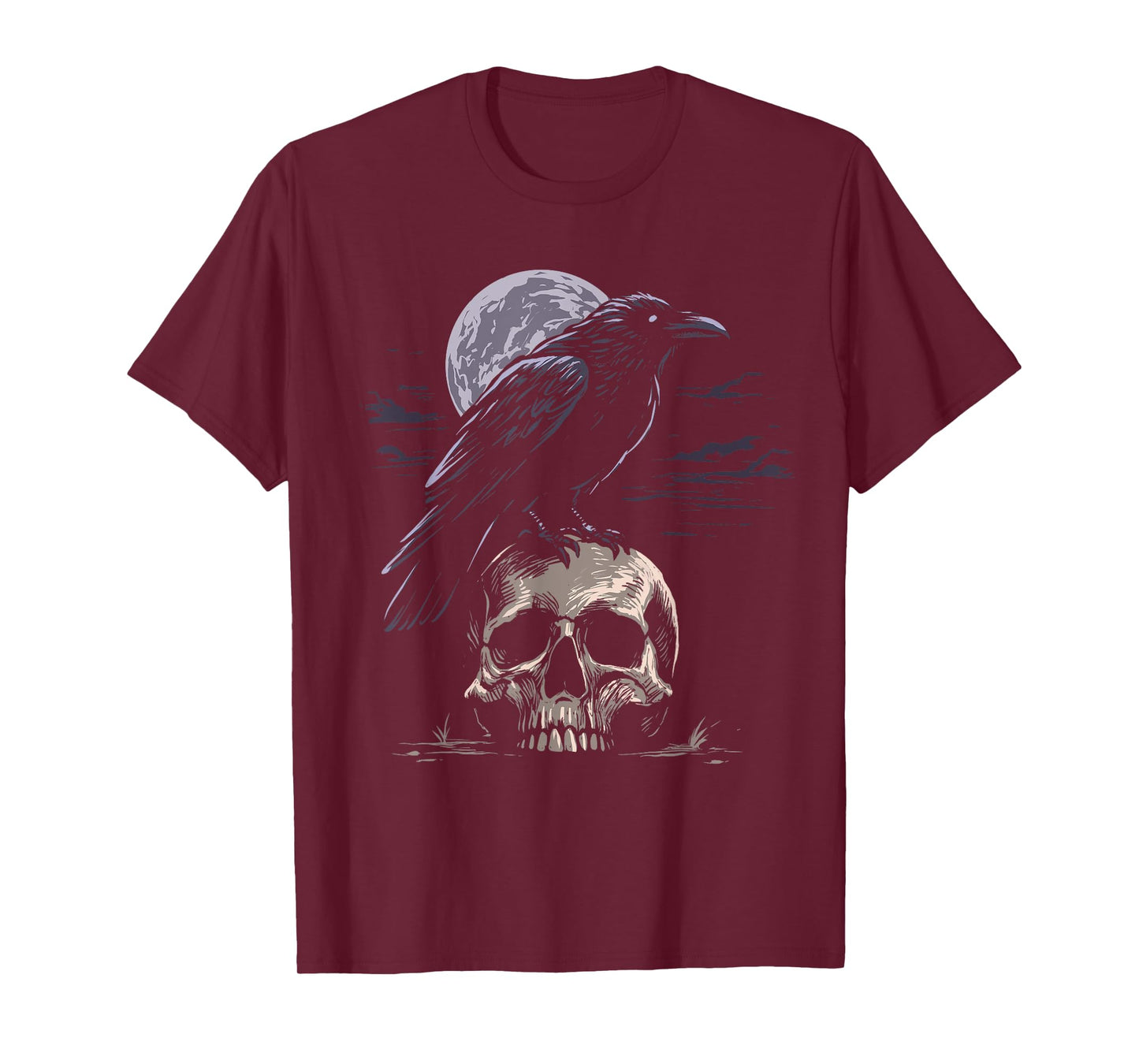 Skull and Crow Shirt Black Raven Skull Occult Gothic T-Shirt